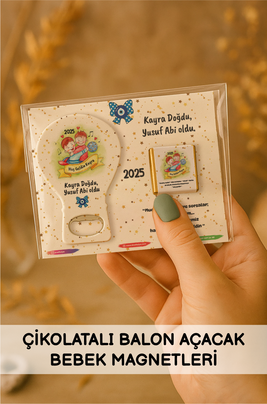 Çikolatalı Balon Açacak Bebek Magnetleri
