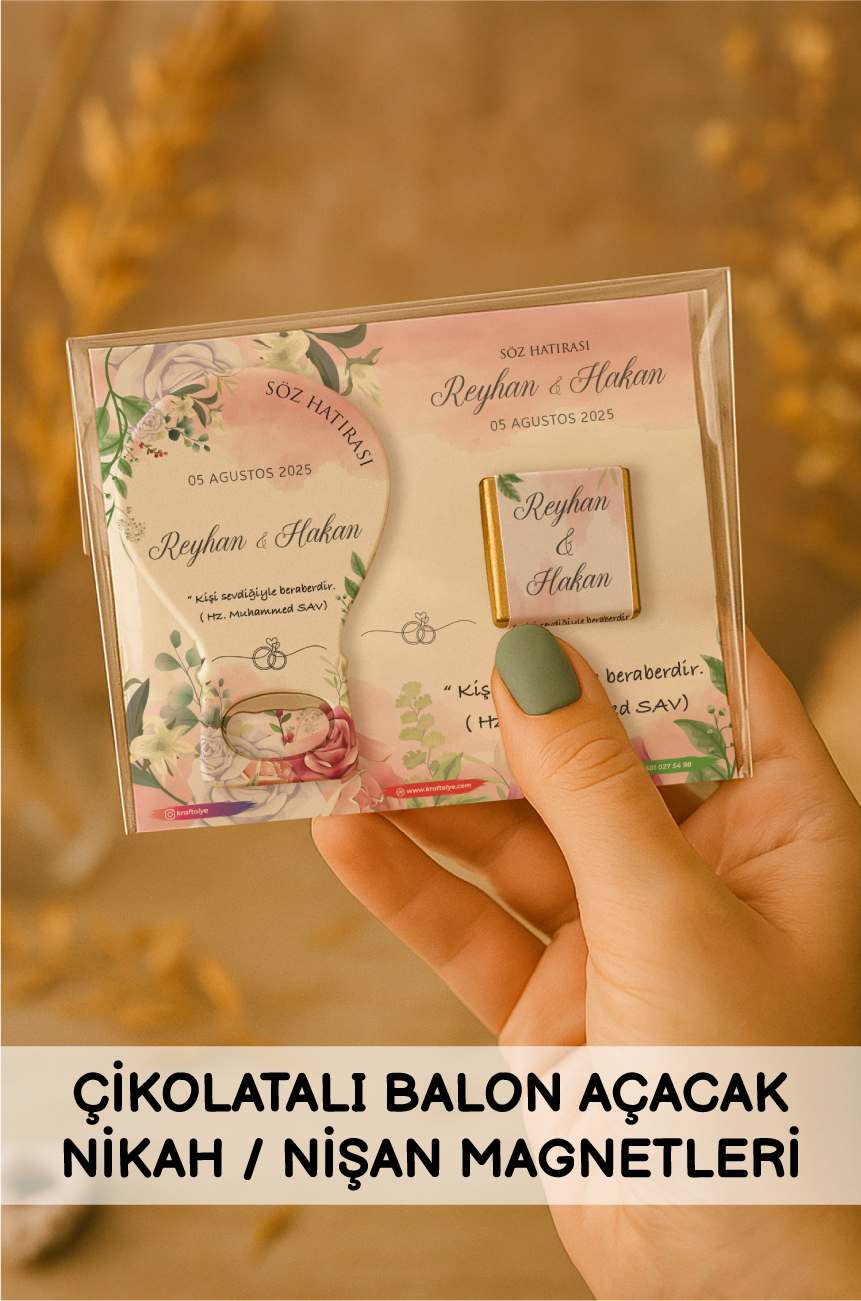Çikolatalı Balon Açacak Nikah Nişan Düğün Magnetleri