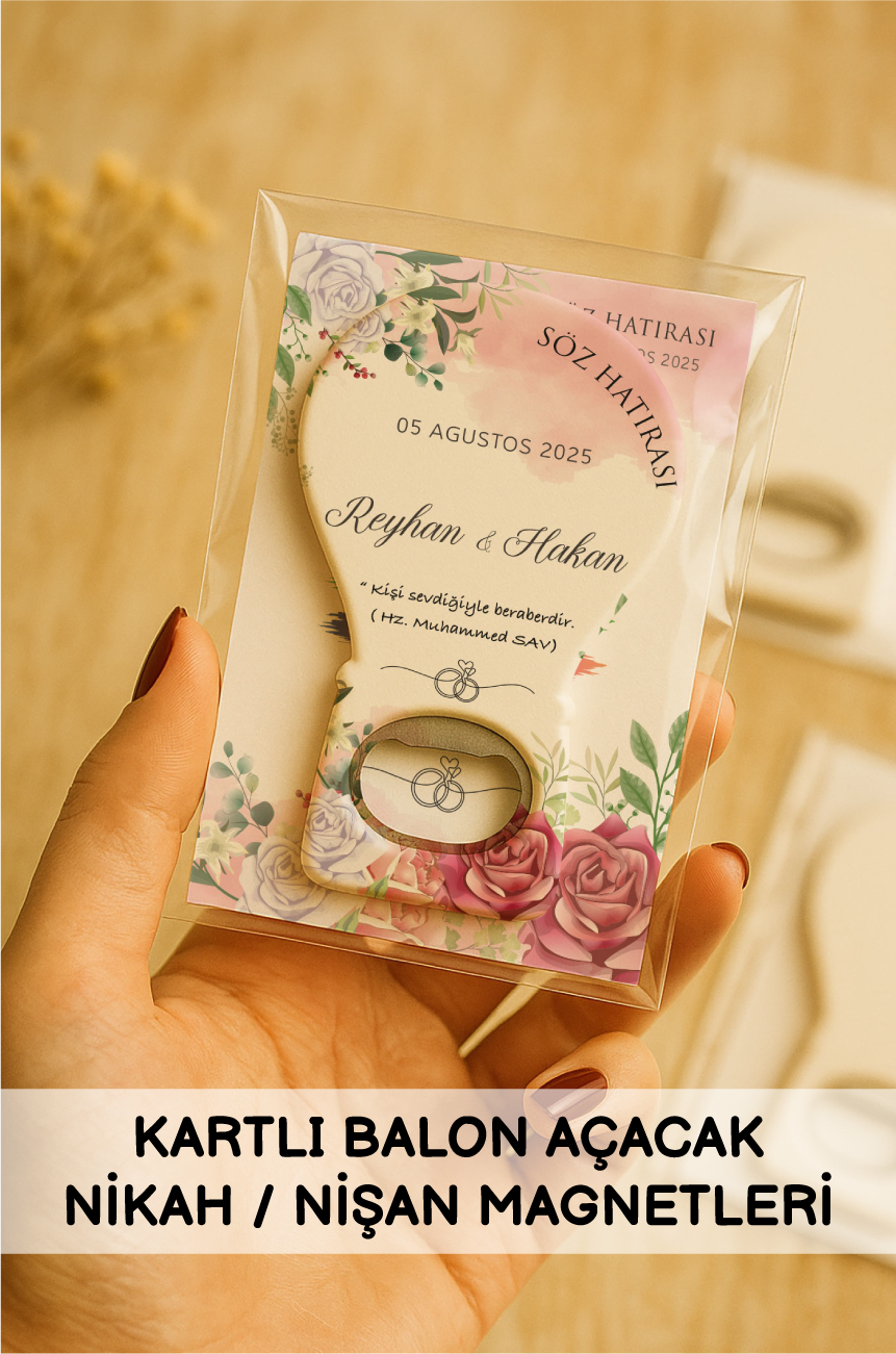 Kartlı Balon Açacak Nikah Nişan Düğün Magnetleri