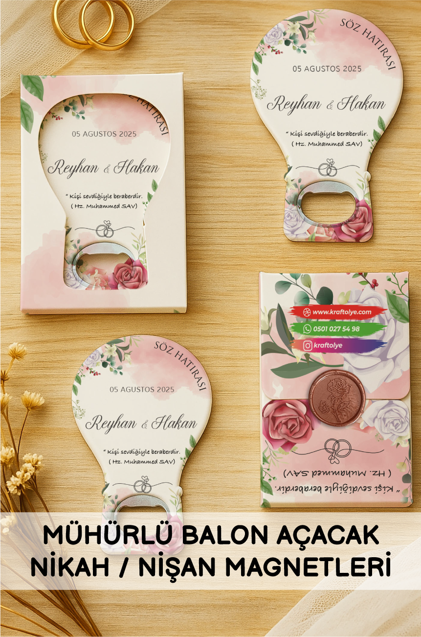 Mühürlü Balon Açacak Nikah Nişan Düğün Magnetleri