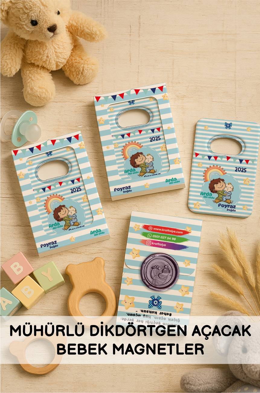Mühürlü Dikdörtgen Açacak Bebek Magnetleri