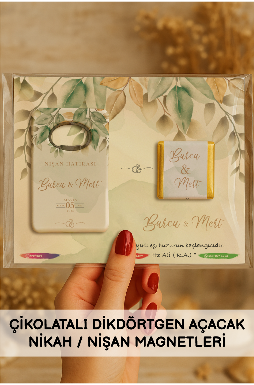 Çikolatalı Dikdörtgen Açacak Nikah Nişan Düğün Magnetleri