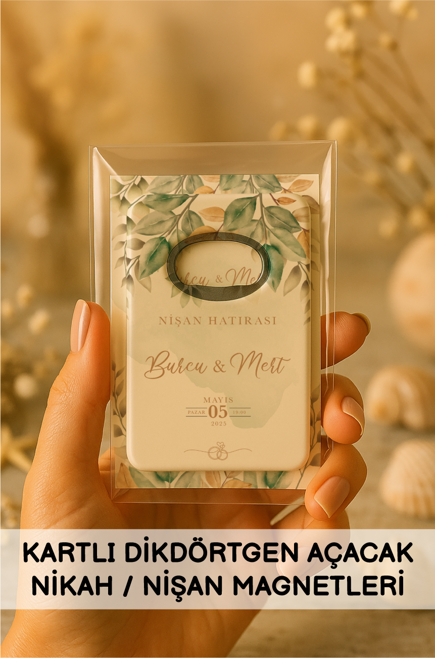 Kartlı Dikdörtgen Açacak Nikah Nişan Düğün Magnetleri