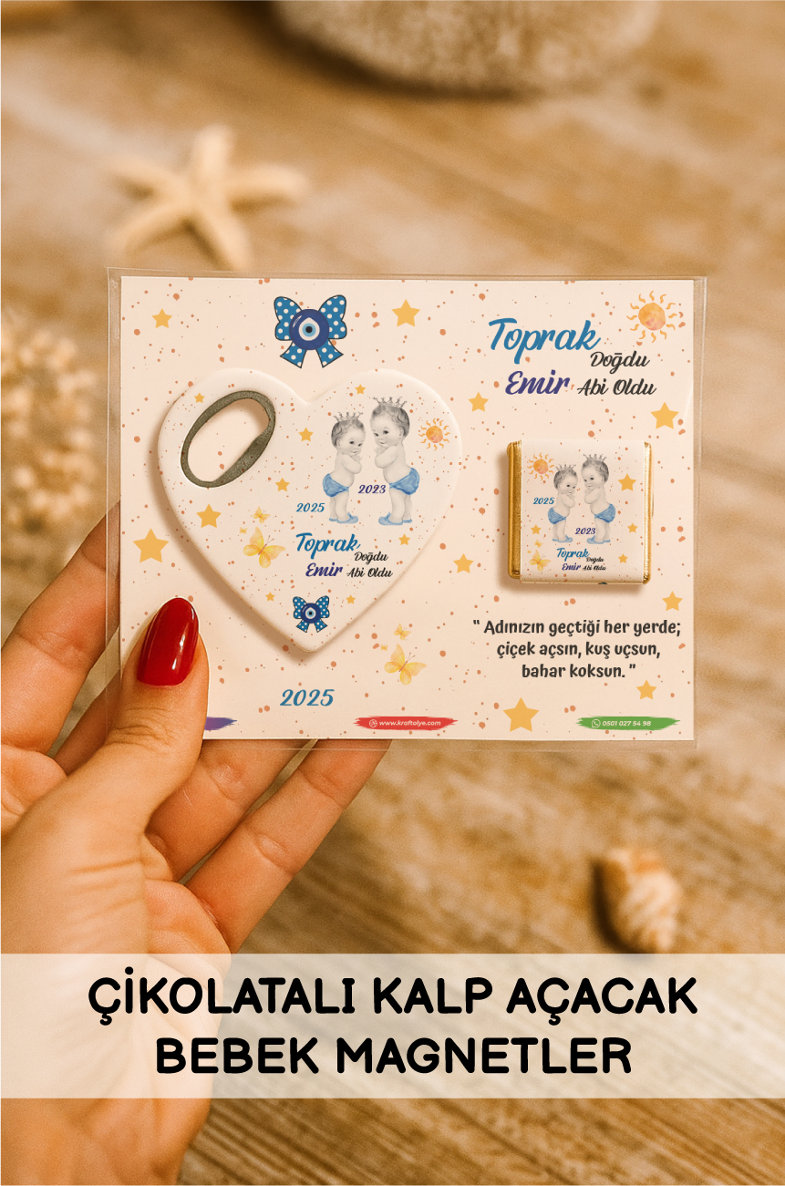 Çikolatalı Kalp Açacak Bebek Magnetleri