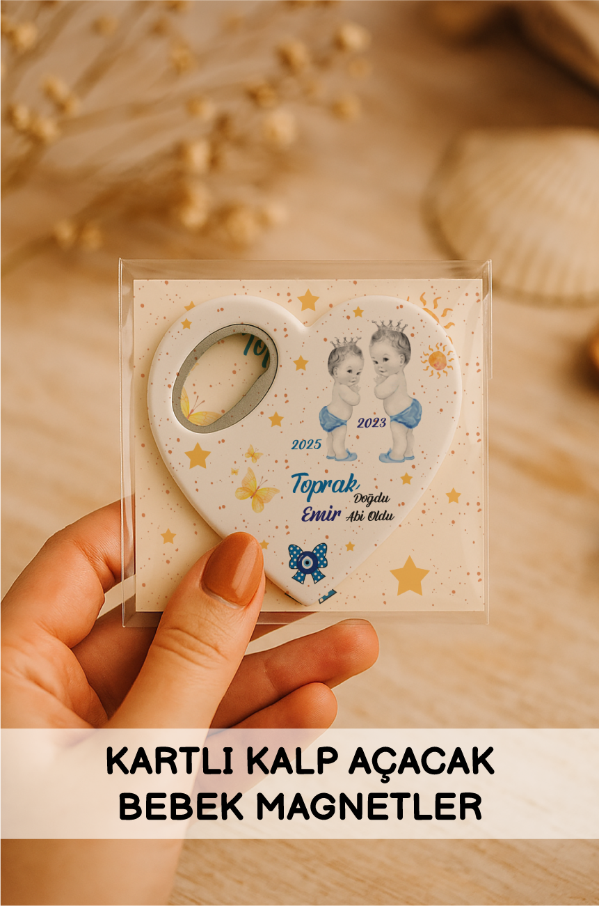 Kartlı Kalp Açacak Bebek Magnetleri