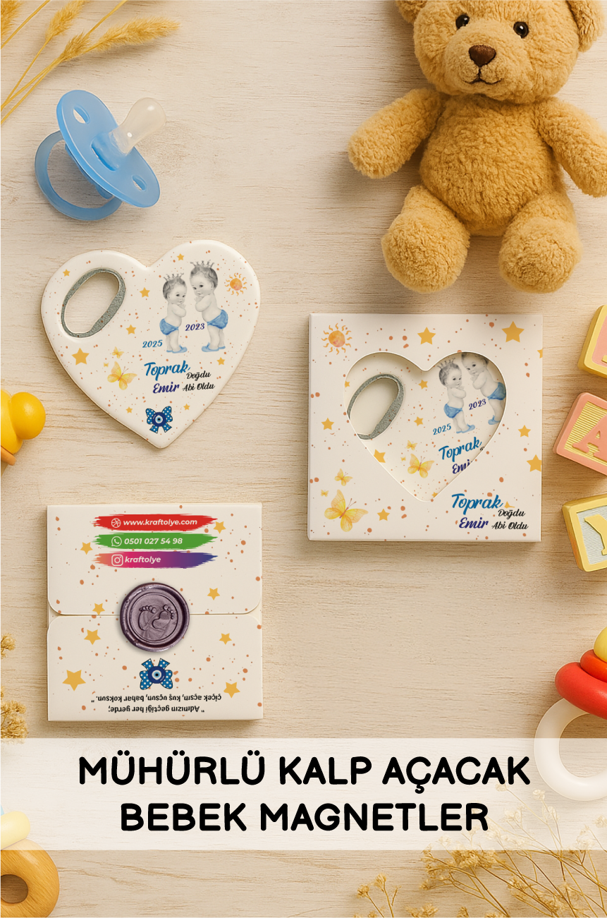 Mühürlü Kalp Açacak Bebek Magnetleri