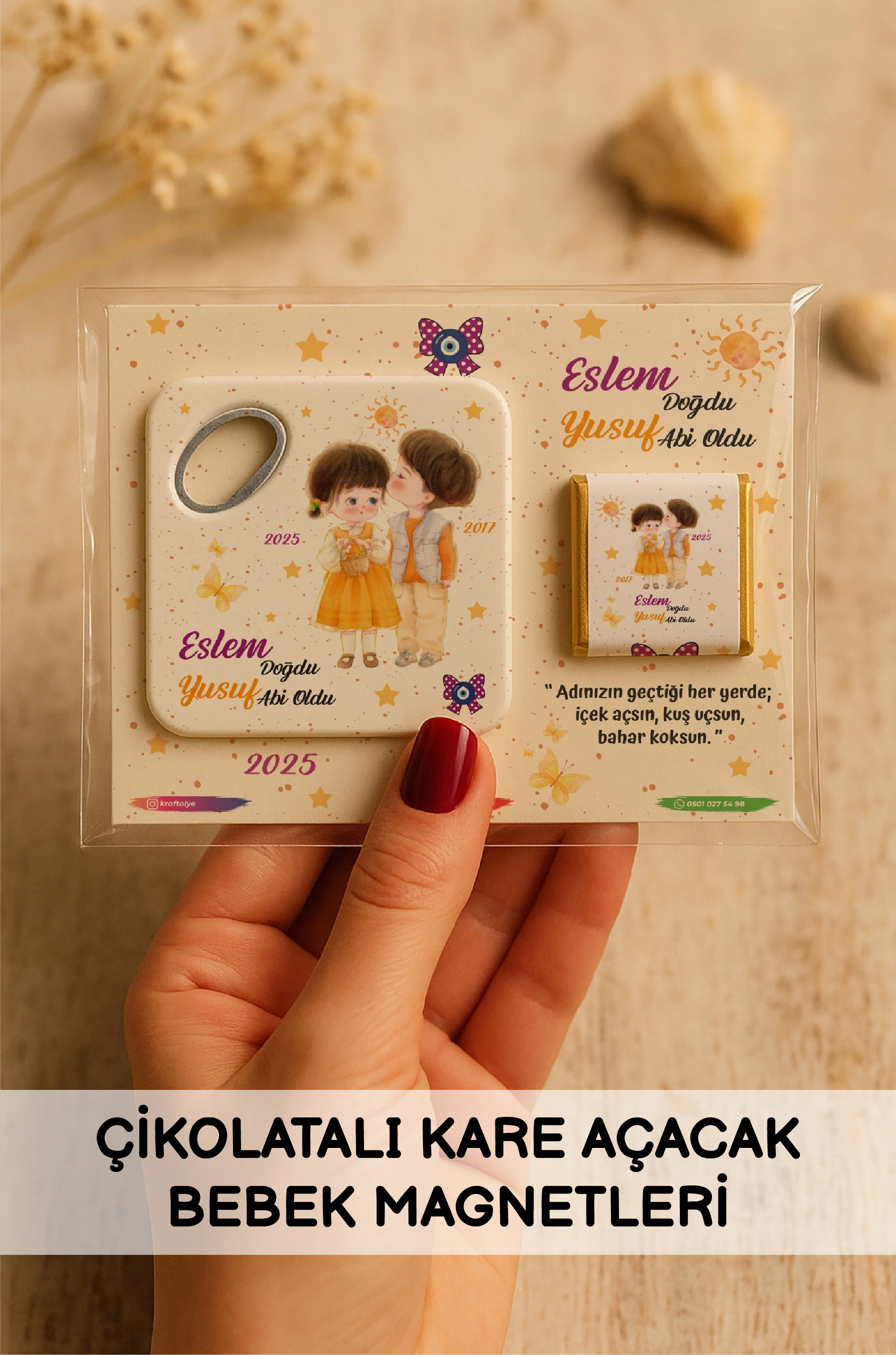 Çikolatalı Kare Açacak Bebek Magnetleri