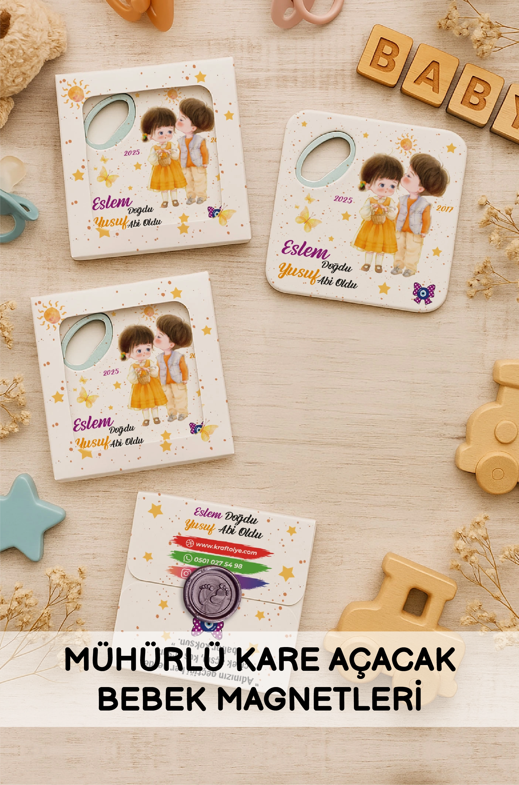 Mühürlü Kare Açacak Bebek Magnetleri