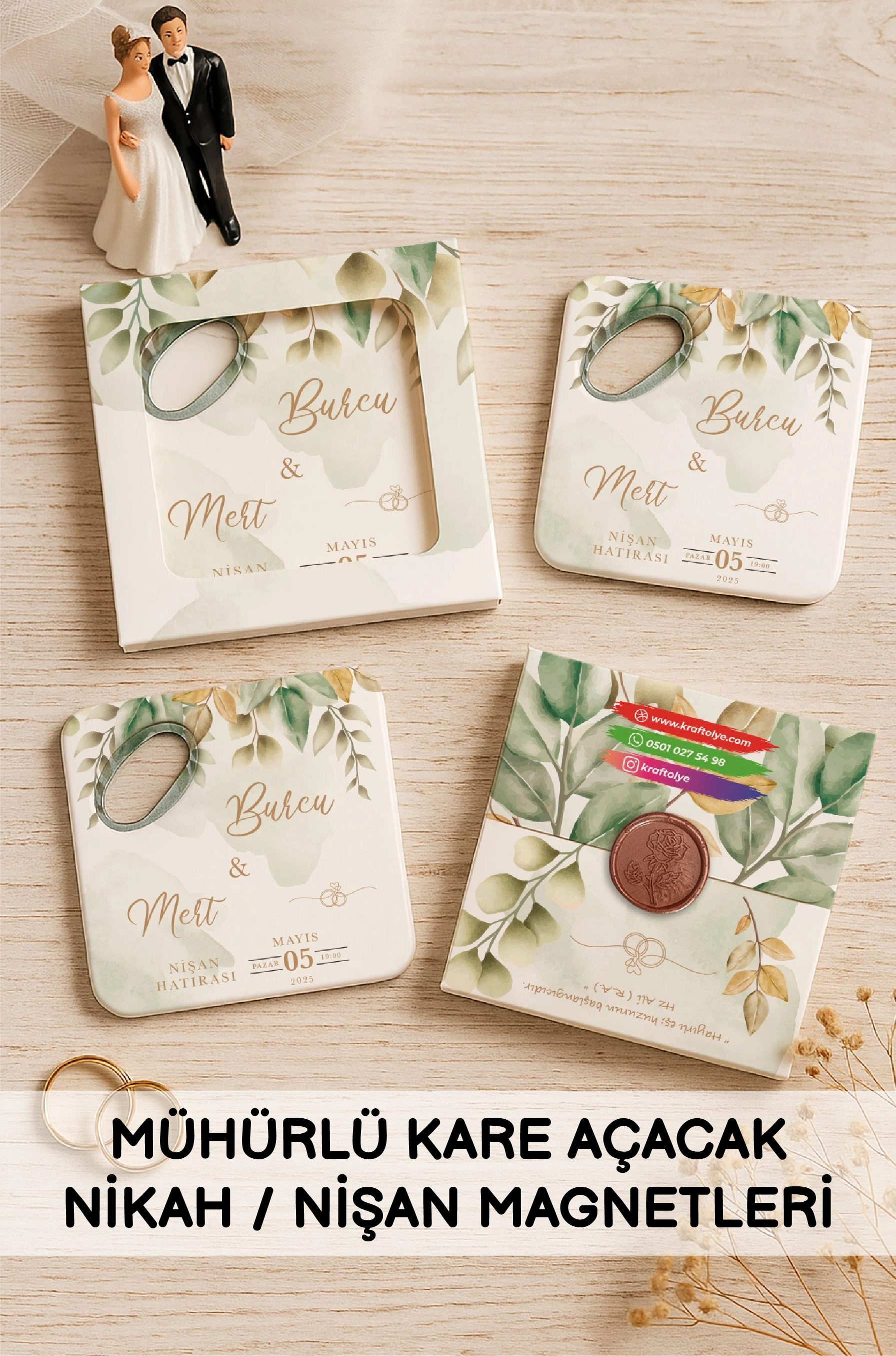 Mühürlü Kare Açacak Nikah Nişan Magnetleri