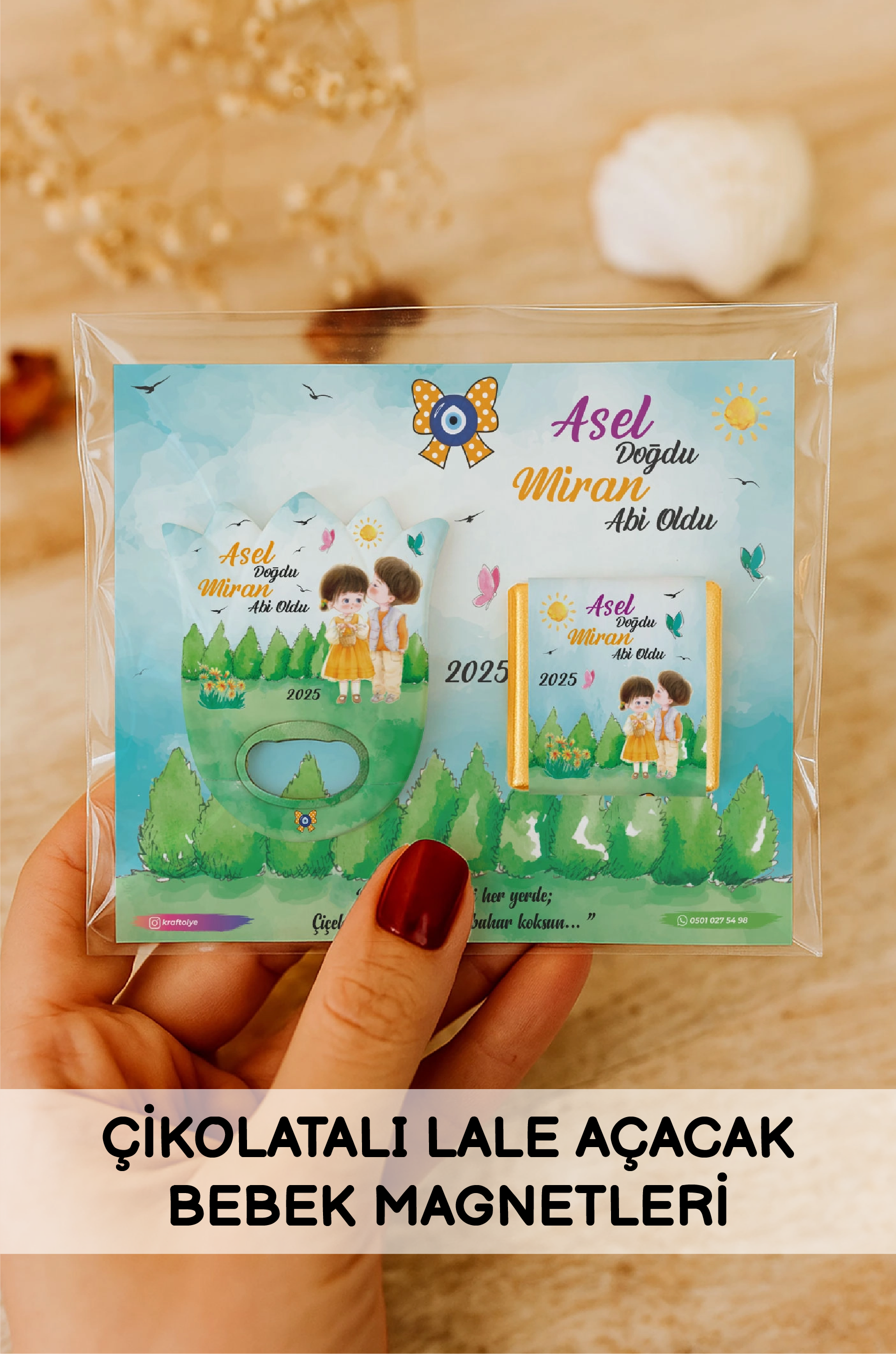 Çikolatalı Lale Açacak Bebek Magnetleri