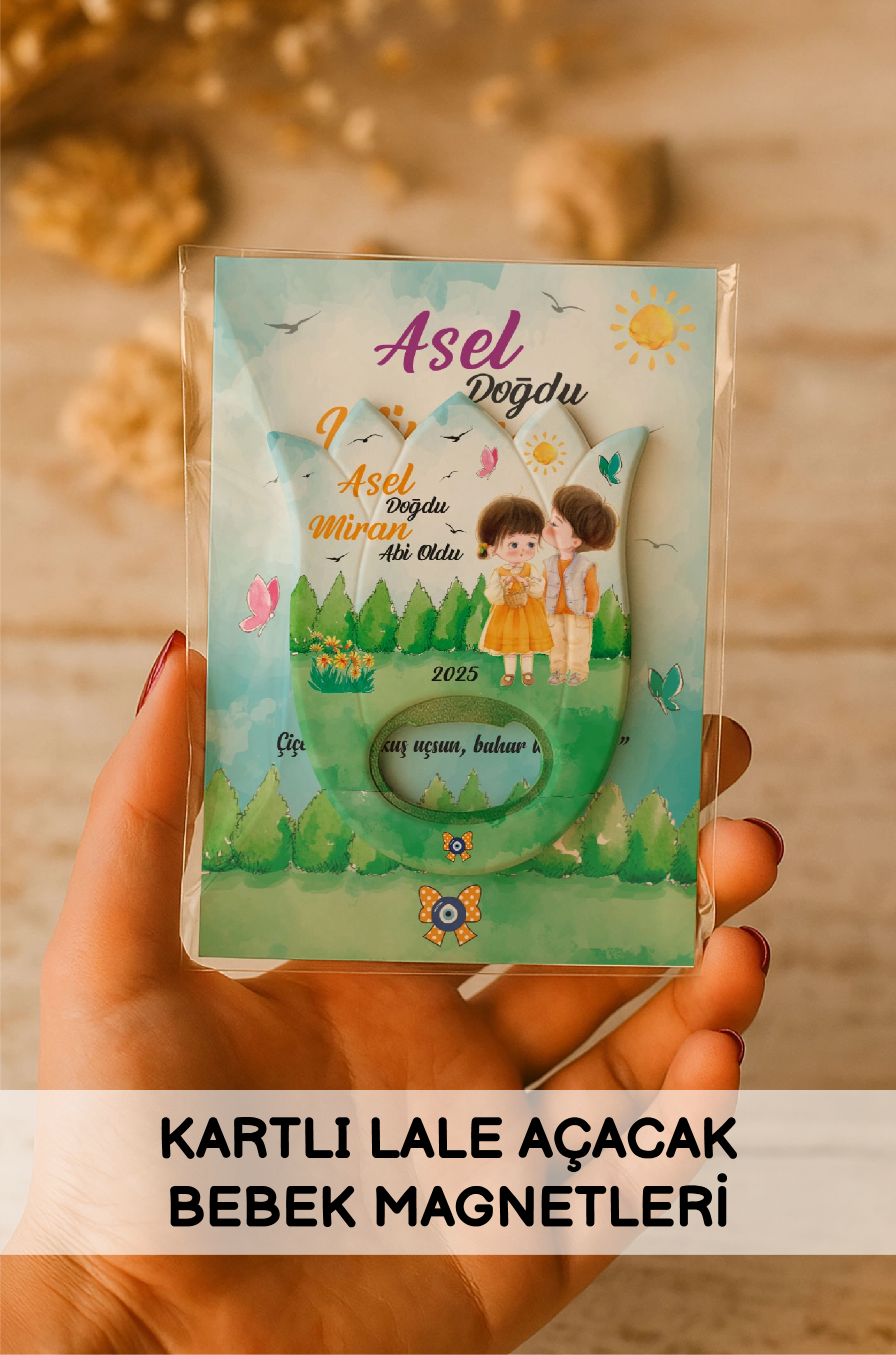 Kartlı Lale Açacak Bebek Magnetleri