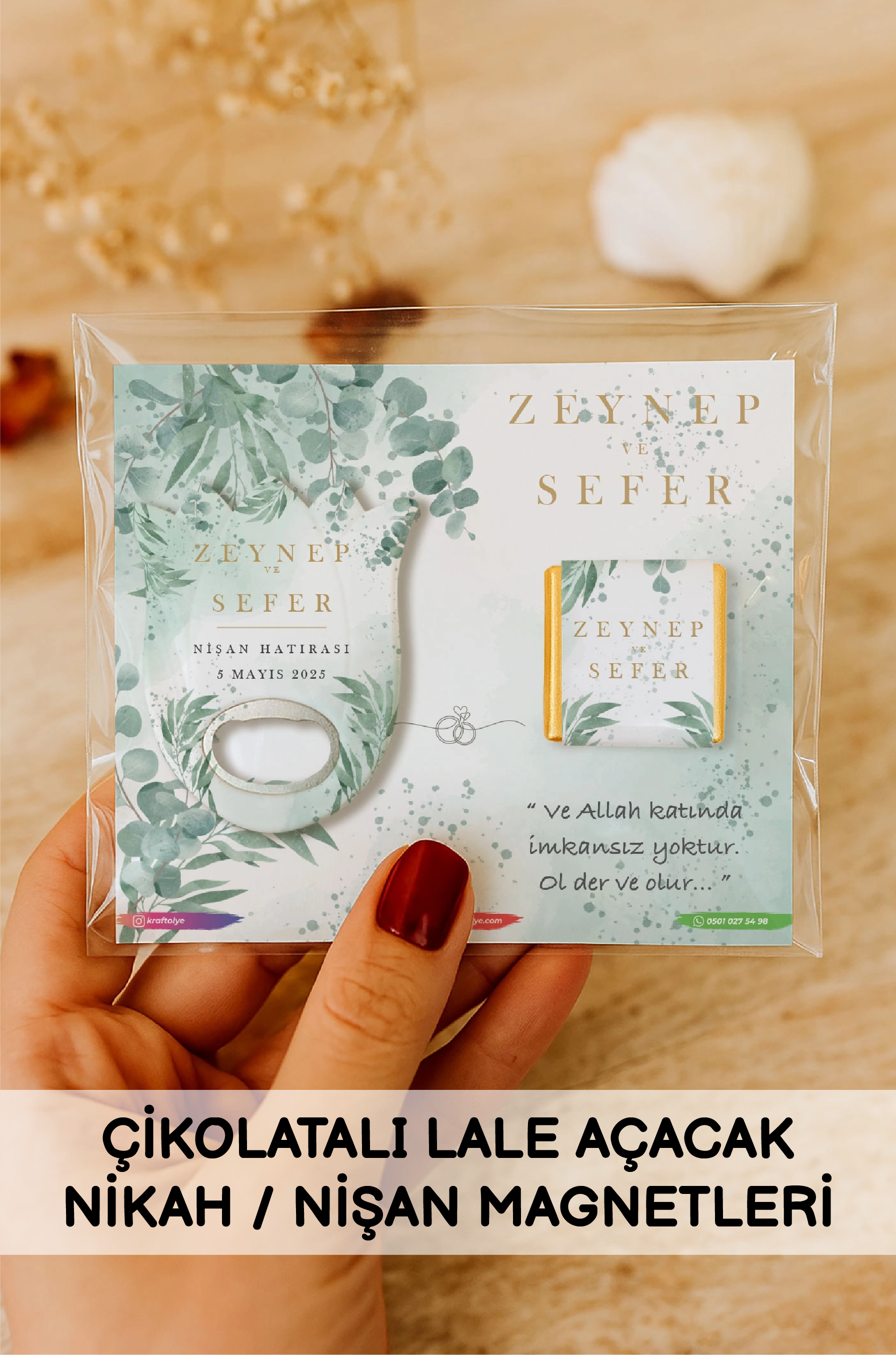 Çikolatalı Lale Açacak Nikah Nişan Magnetleri