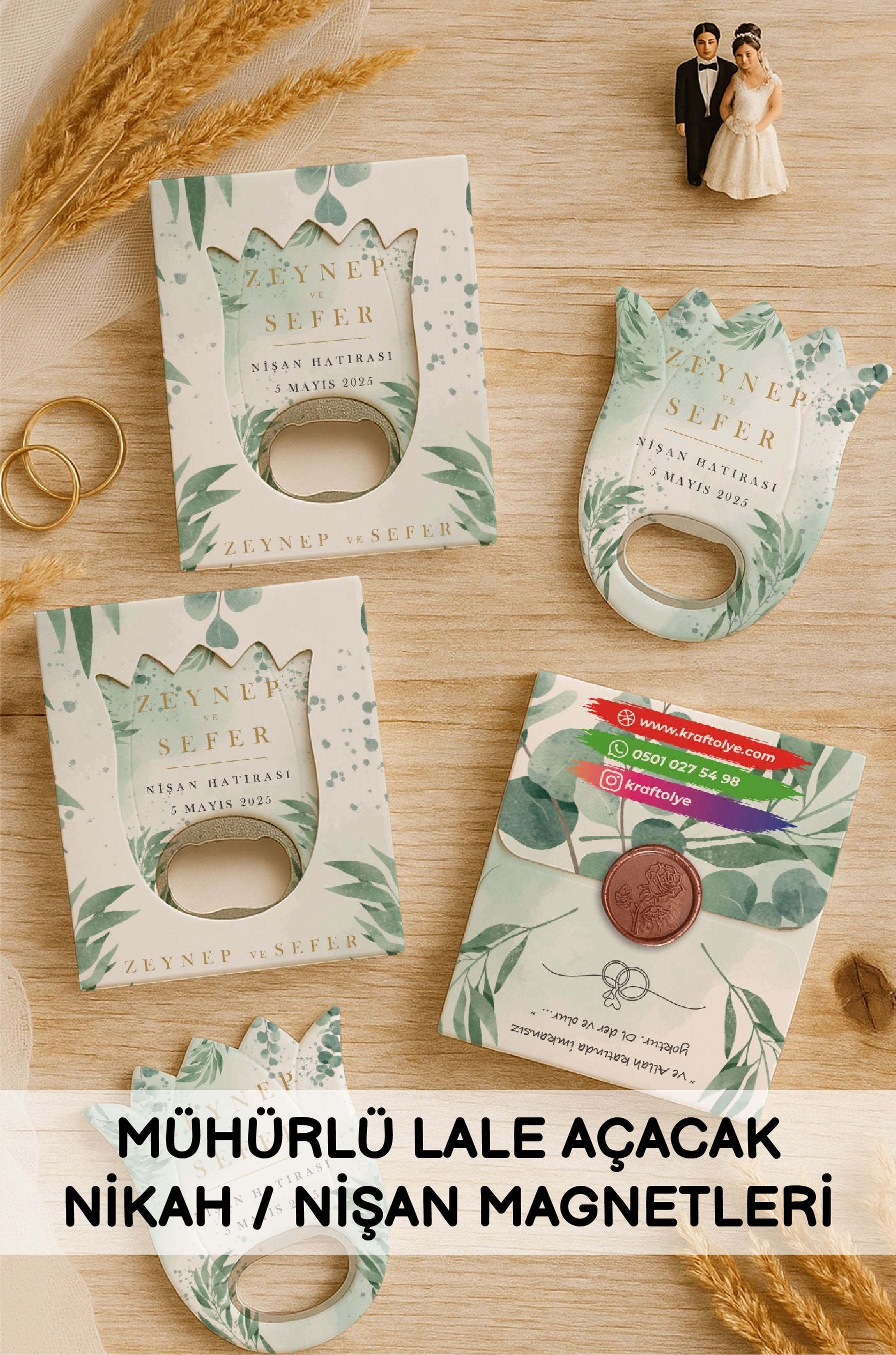 Mühürlü Lale Açacak Nikah Nişan Magnetleri
