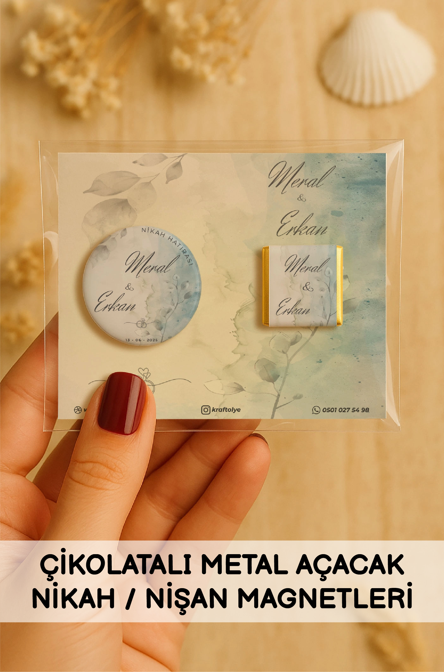 Çikolatalı Metal Açacak Nikah Nişan Magnetleri