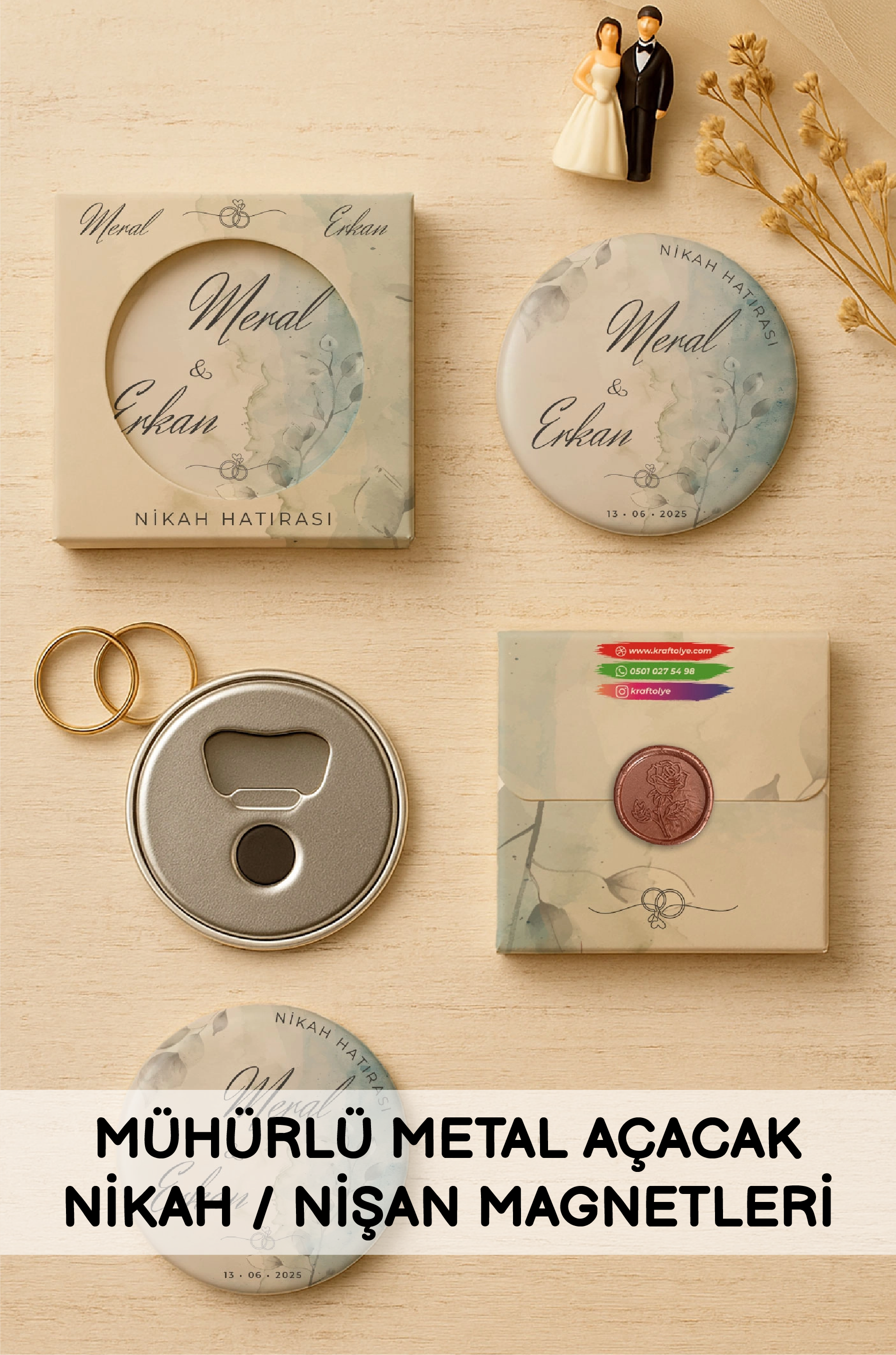Mühürlü Metal Açacak Nikah Nişan Magnetleri