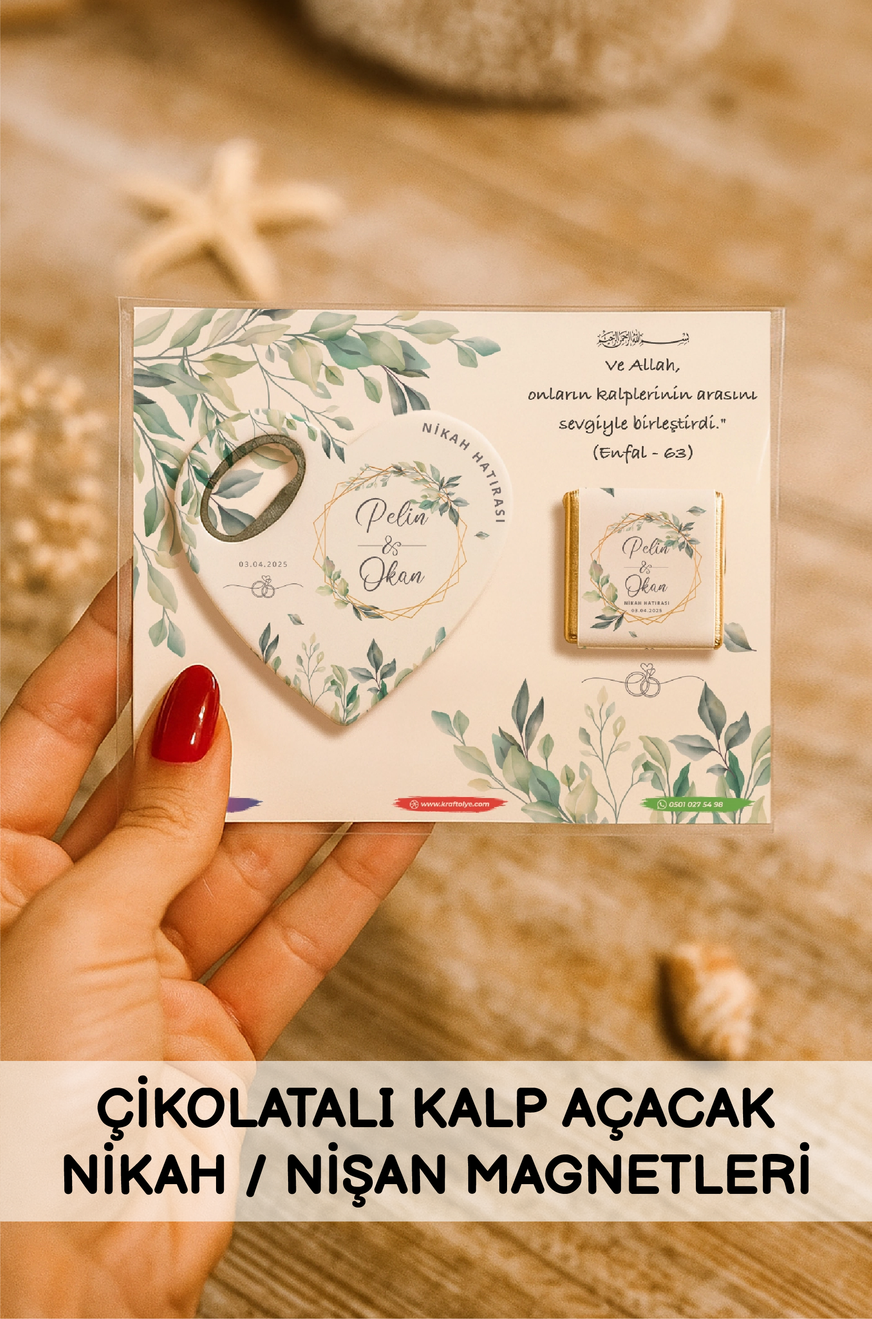 Çikolatalı Kalp Açacak Nikah Nişan Magnetleri