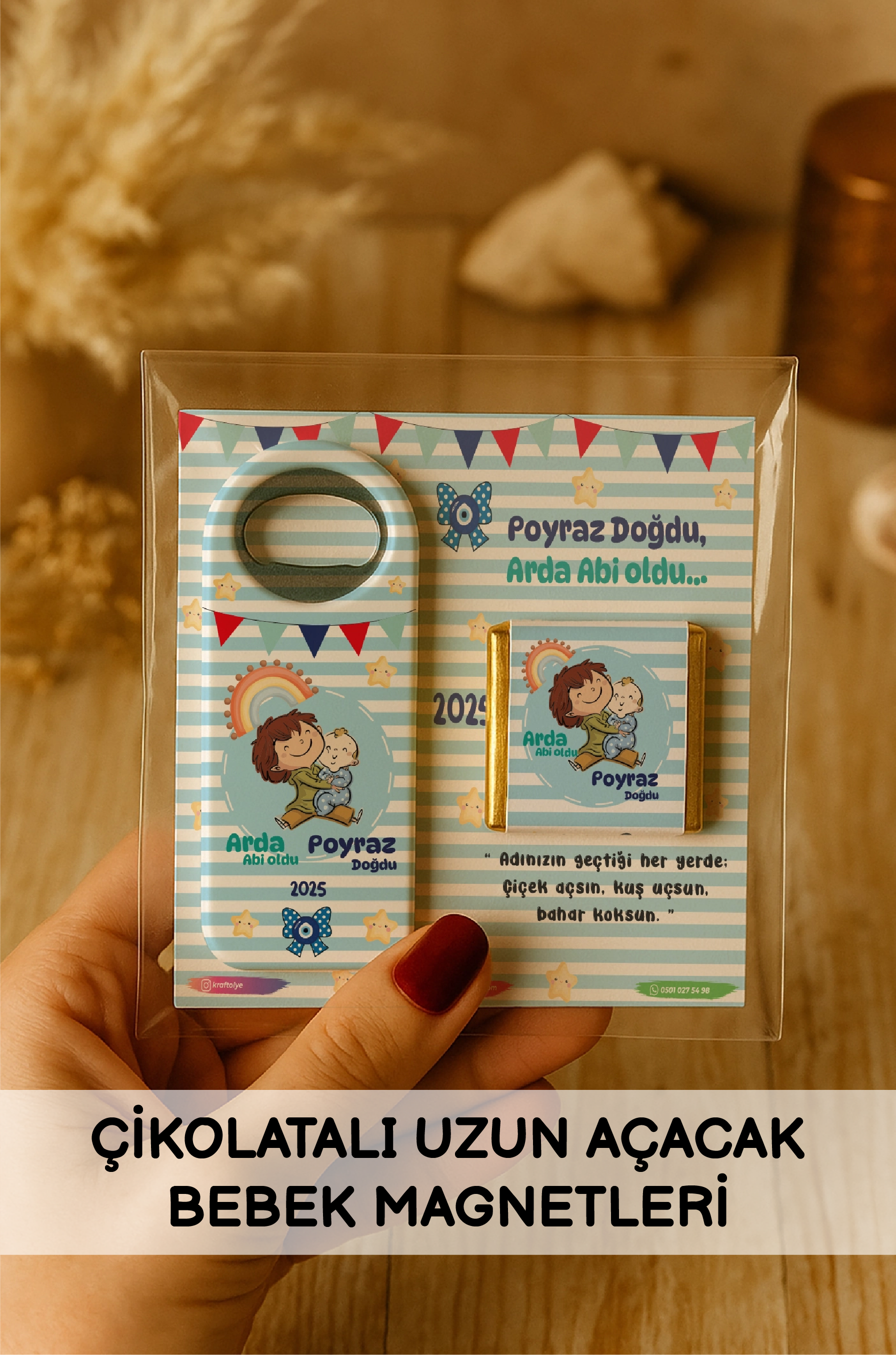 Çikolatalı Uzun Açacak Bebek Magnetleri