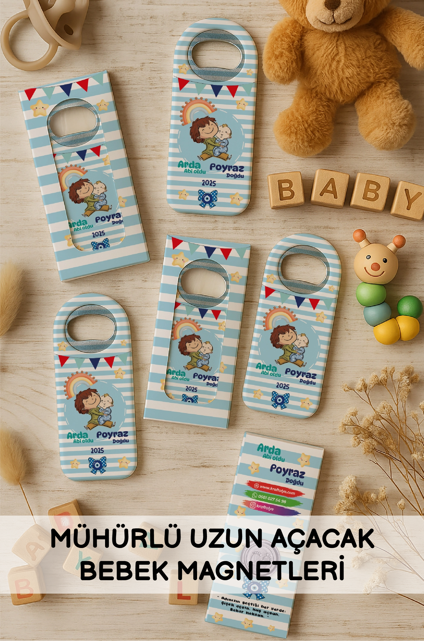 Mühürlü Uzun Açacak Bebek Magnetleri