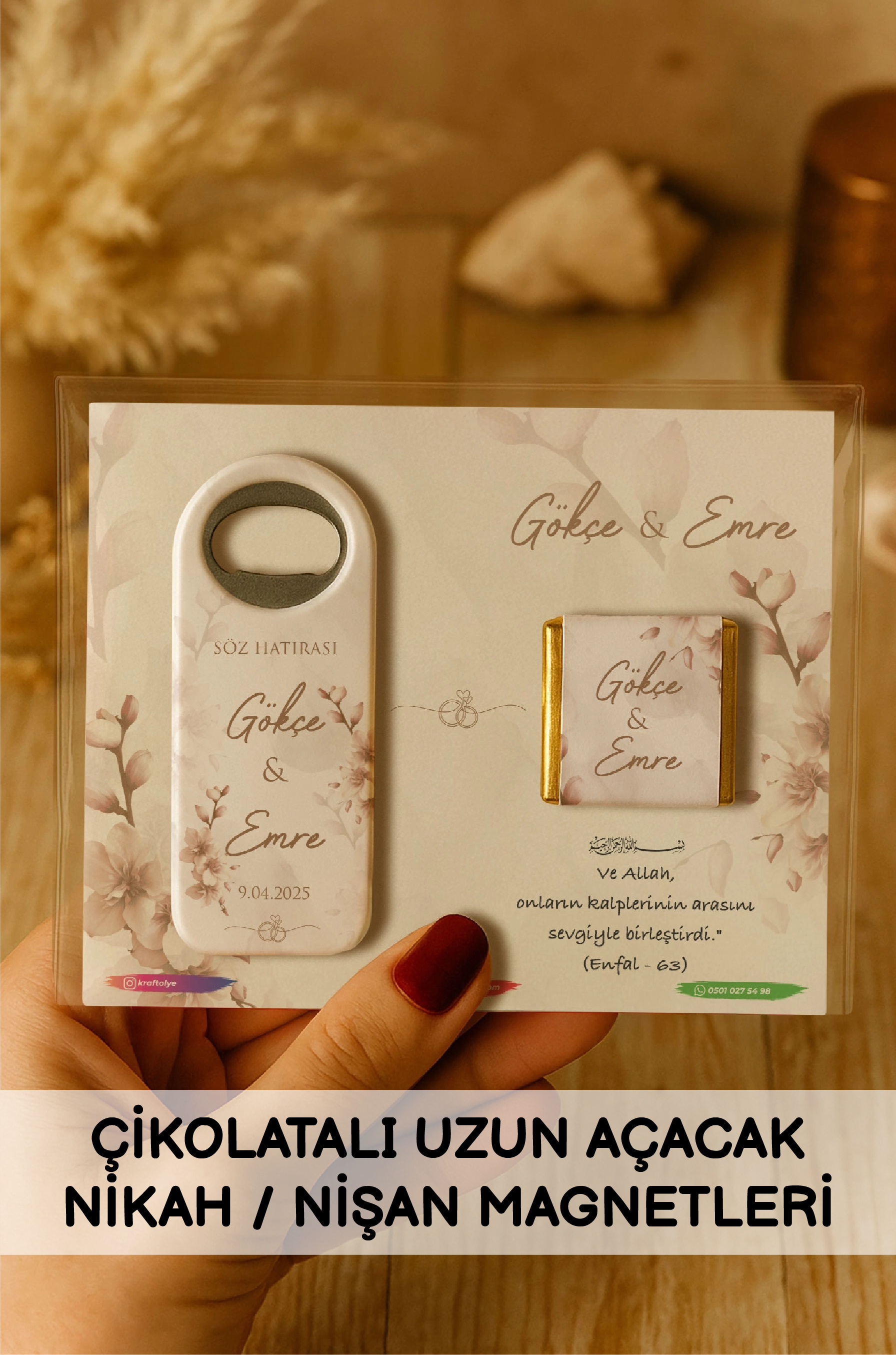Çikolatalı Uzun Açacak Nikah Nişan Magnetleri