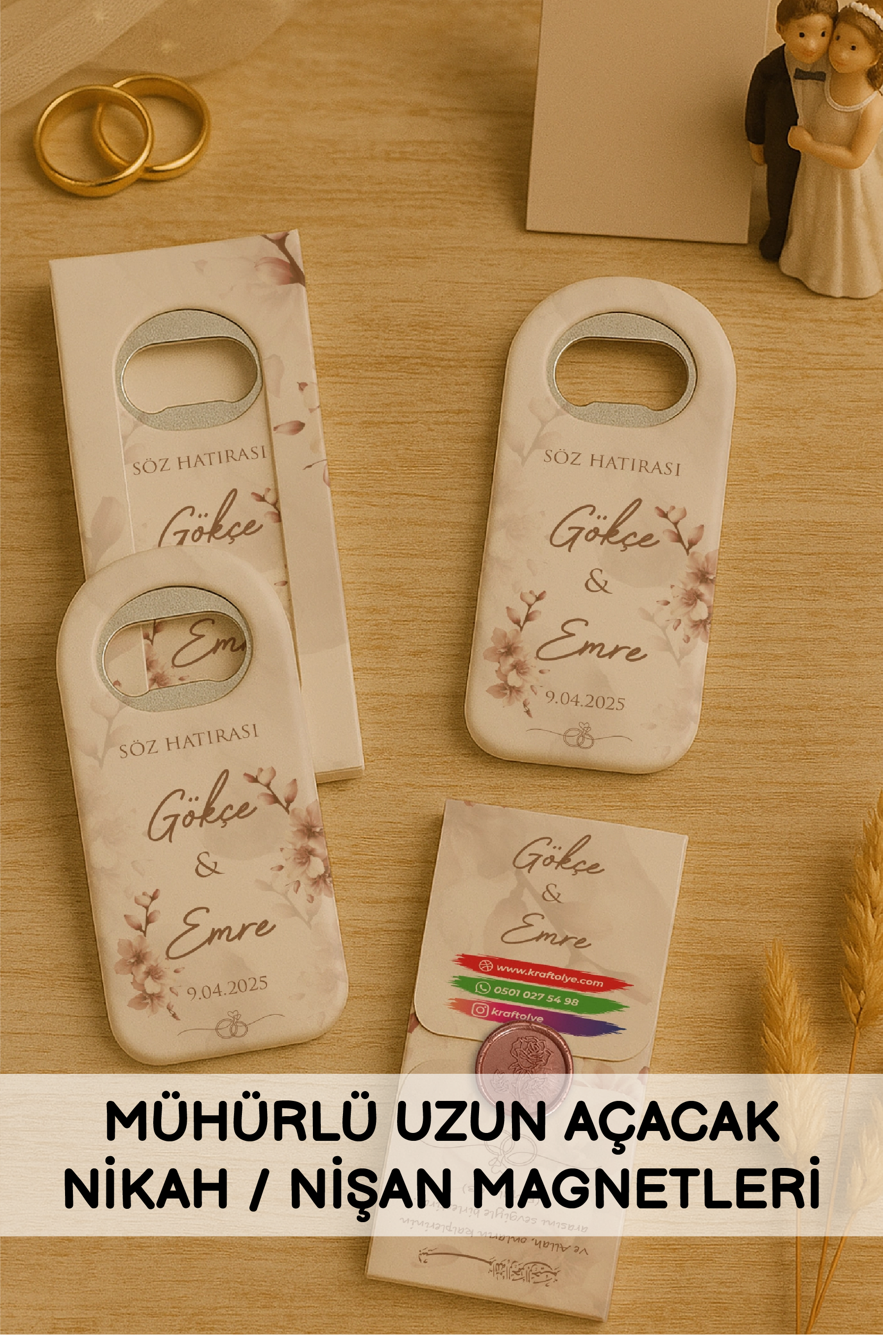 Mühürlü Uzun Açacak Nikah Nişan Magnetleri