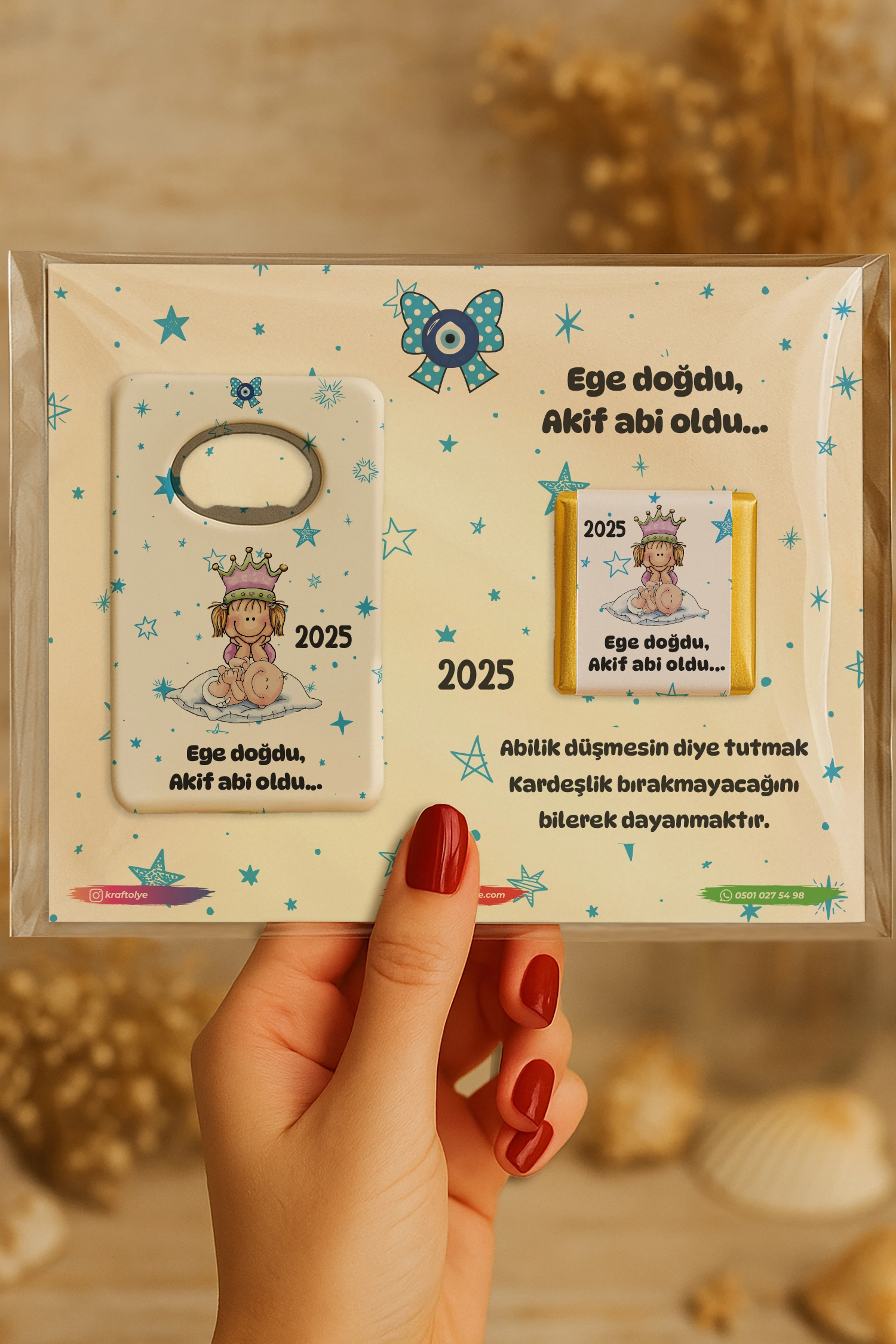 Abi Erkek Kardeş Temalı Çikolatalı Dikdörtgen Açacak Magnet