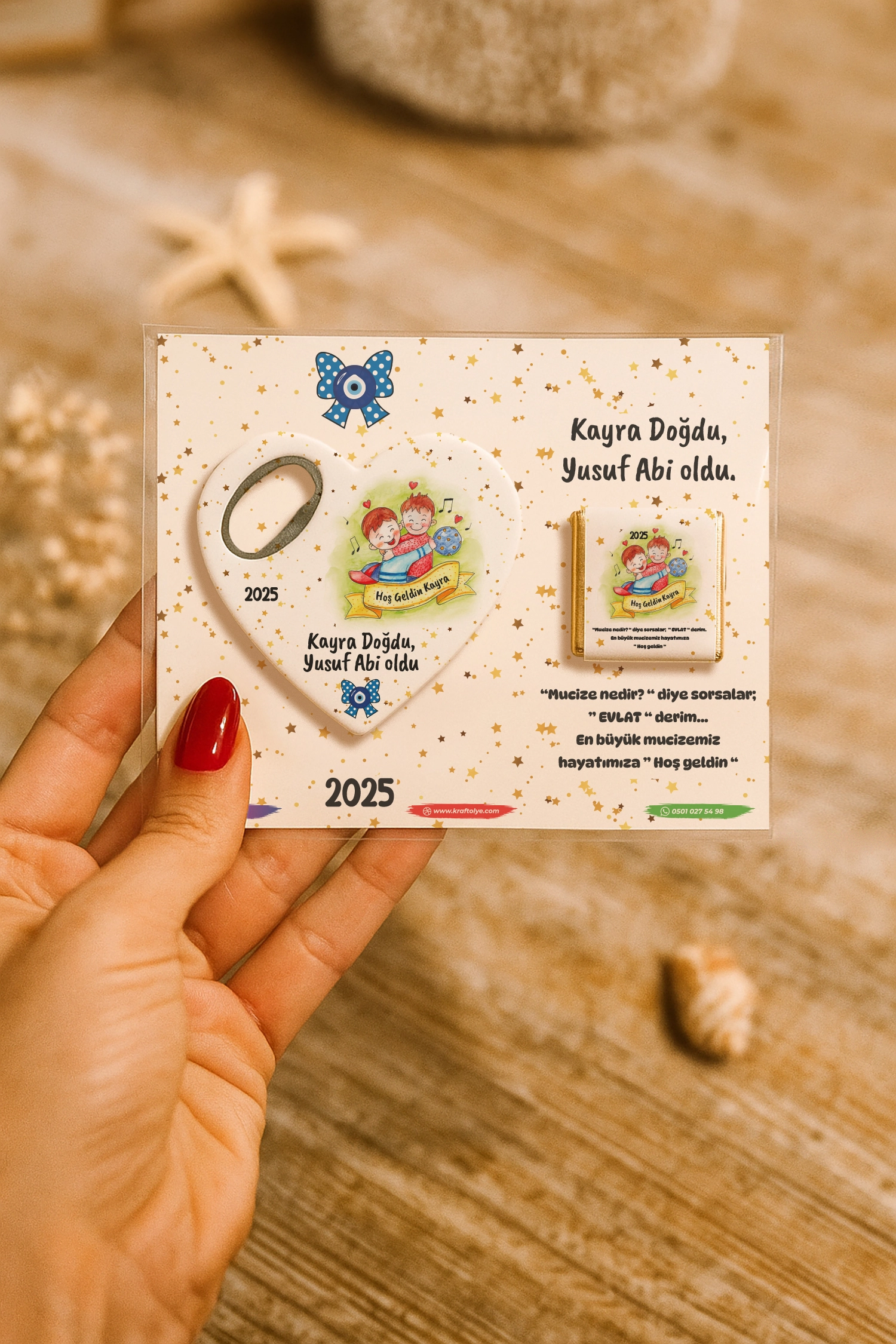 Abi Erkek Kardeş Temalı Çikolatalı Kalp Açacak Magnet
