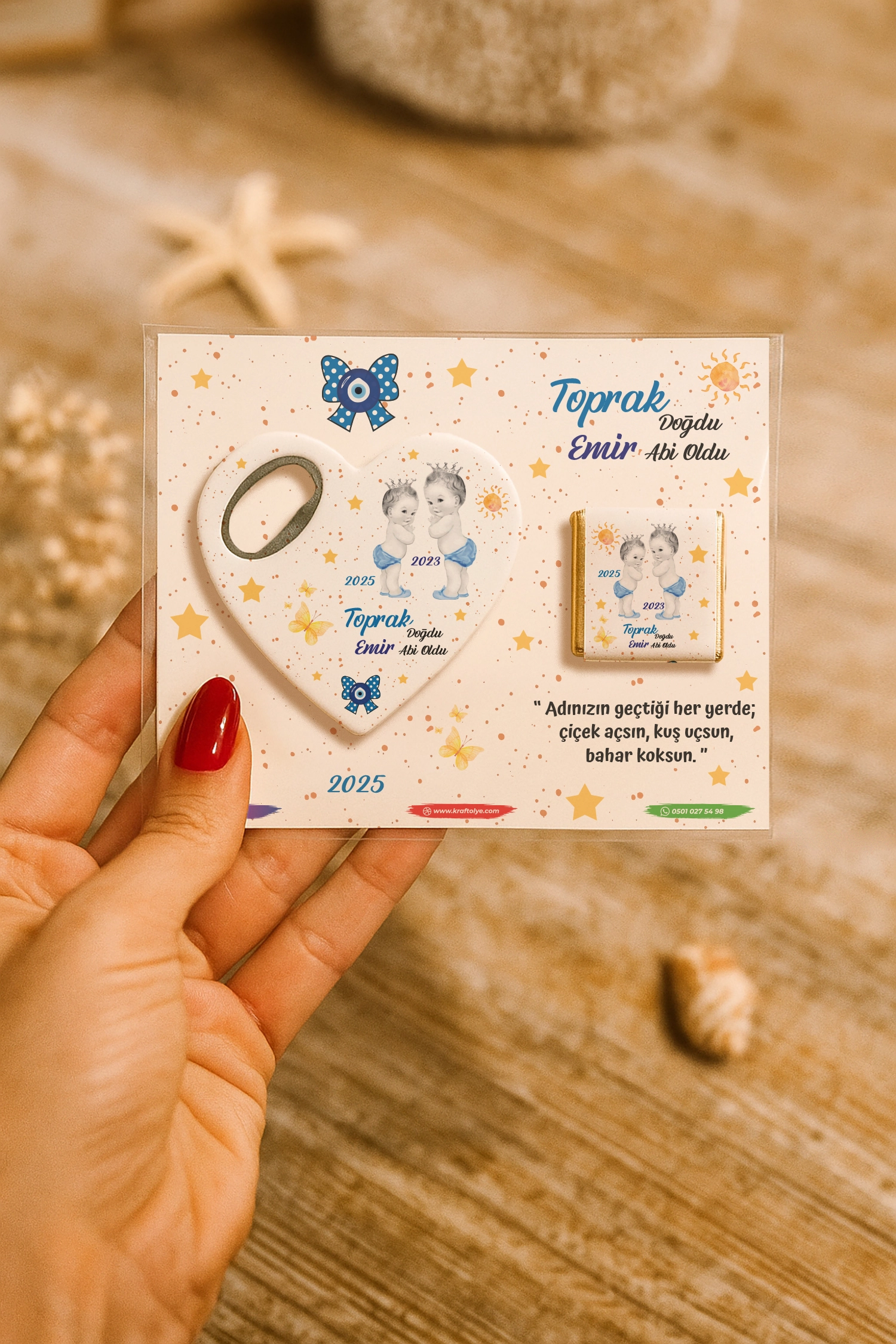 Abi Erkek Kardeş Temalı Çikolatalı Kalp Açacak Magnet