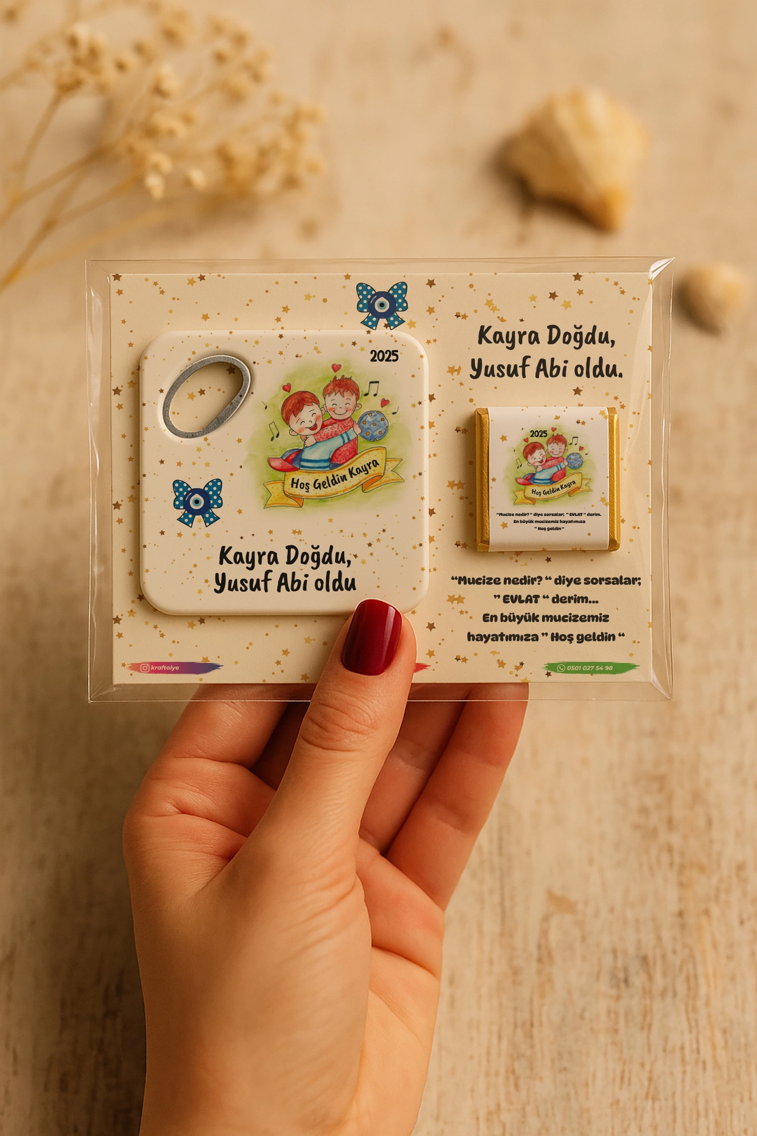 Abi Erkek Kardeş Temalı Çikolatalı Kare Açacak Magnet