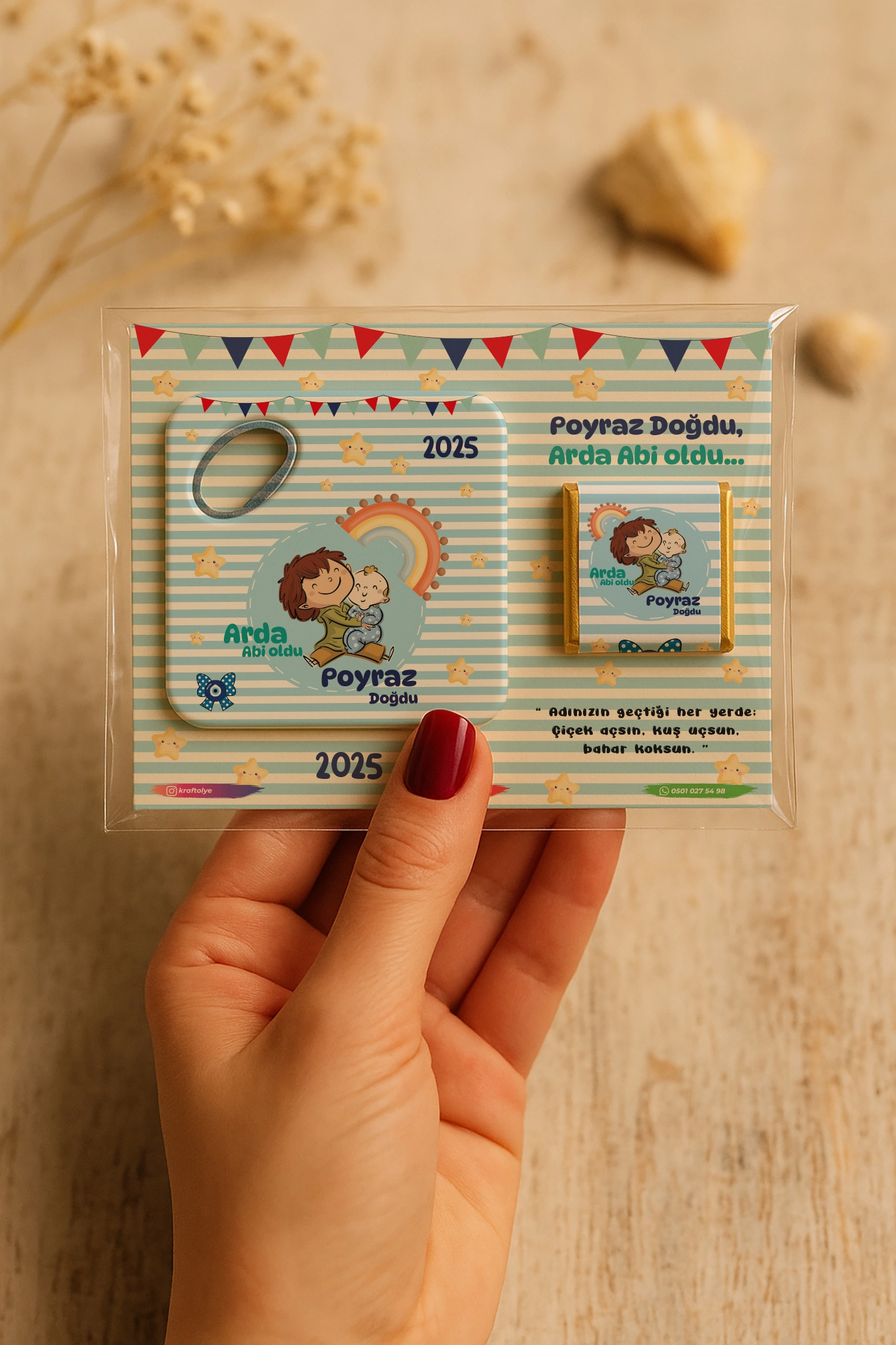 Abi Erkek Kardeş Temalı Çikolatalı Kare Açacak Magnet
