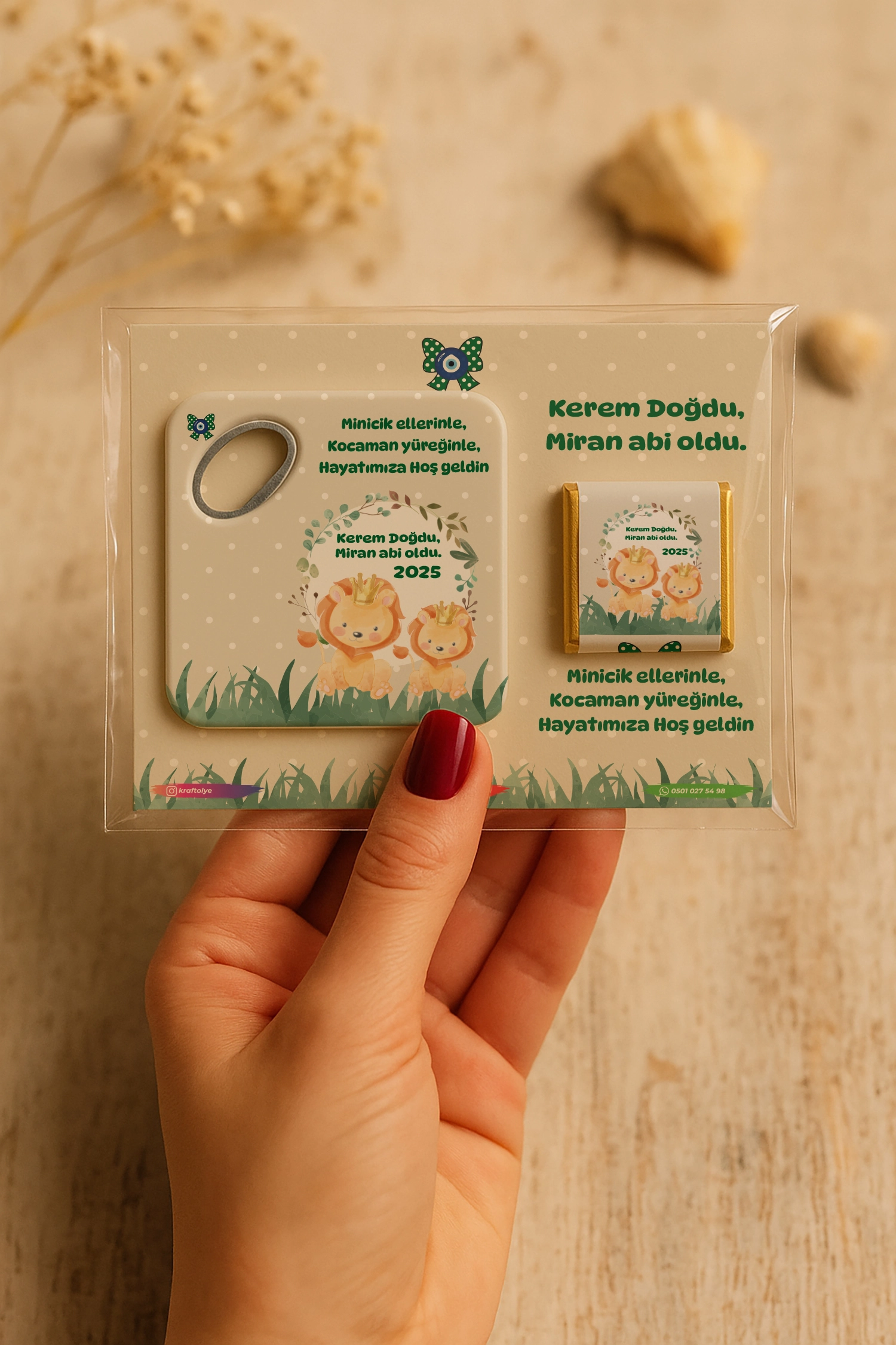 Abi Erkek Kardeş Temalı Çikolatalı Kare Açacak Magnet