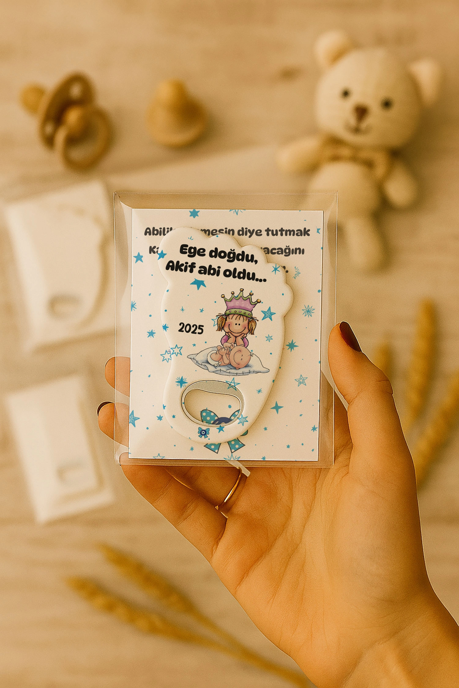 Abi Erkek Kardeş Temalı Kartlı Ayak İzi Açacak Magnet