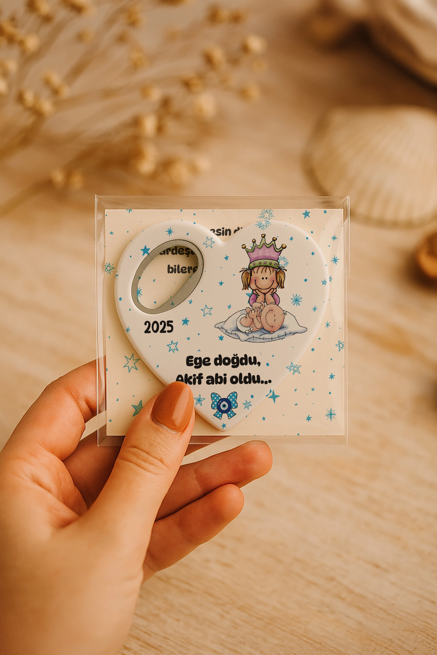 Abi Erkek Kardeş Temalı Kartlı Kalp Açacak Magnet
