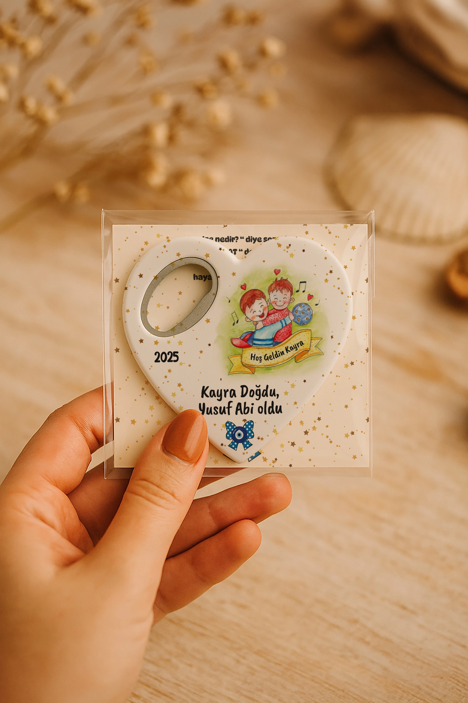 Abi Erkek Kardeş Temalı Kartlı Kalp Açacak Magnet