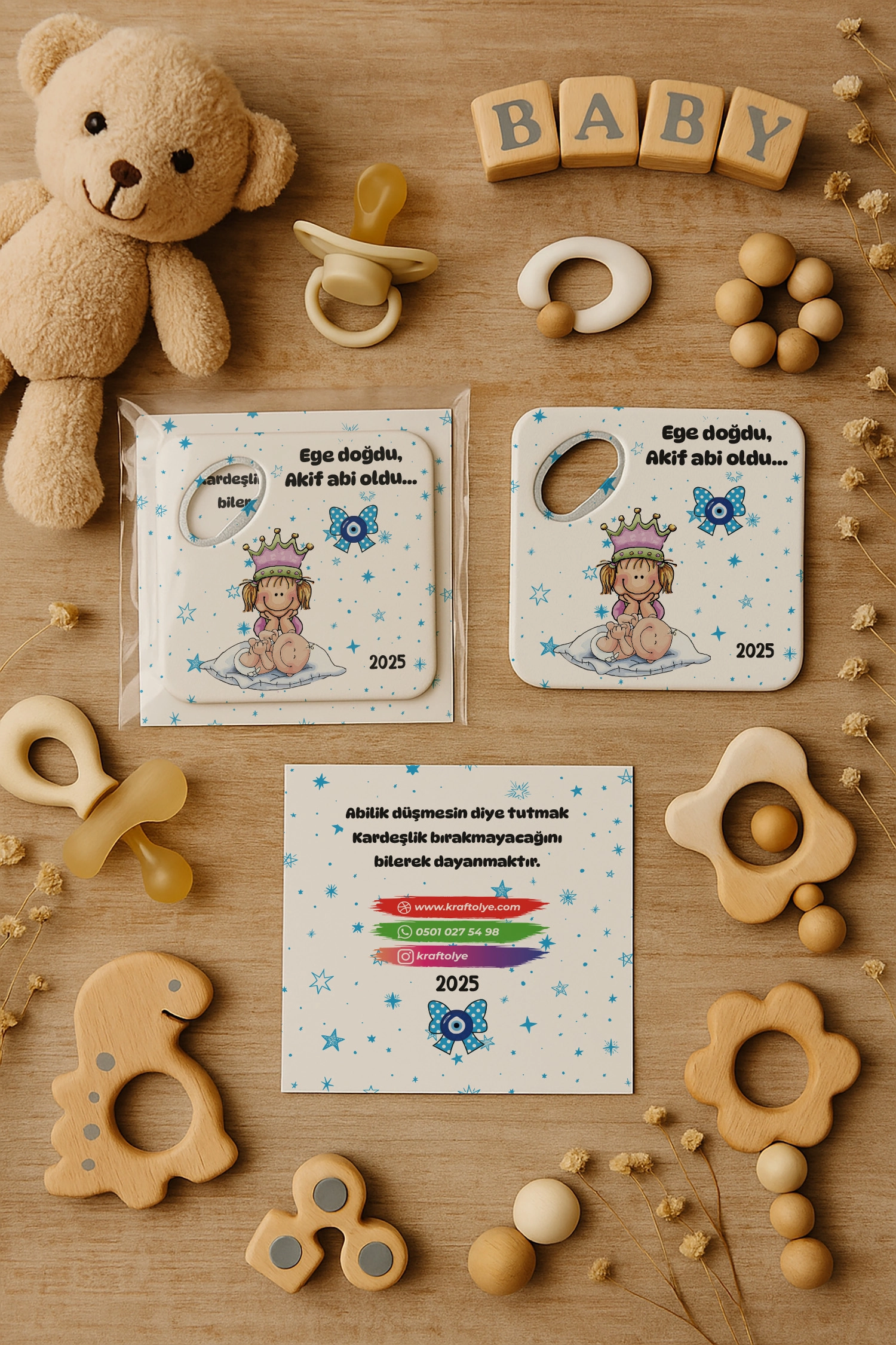 Abi Erkek Kardeş Temalı Kartlı Açacak Magnet