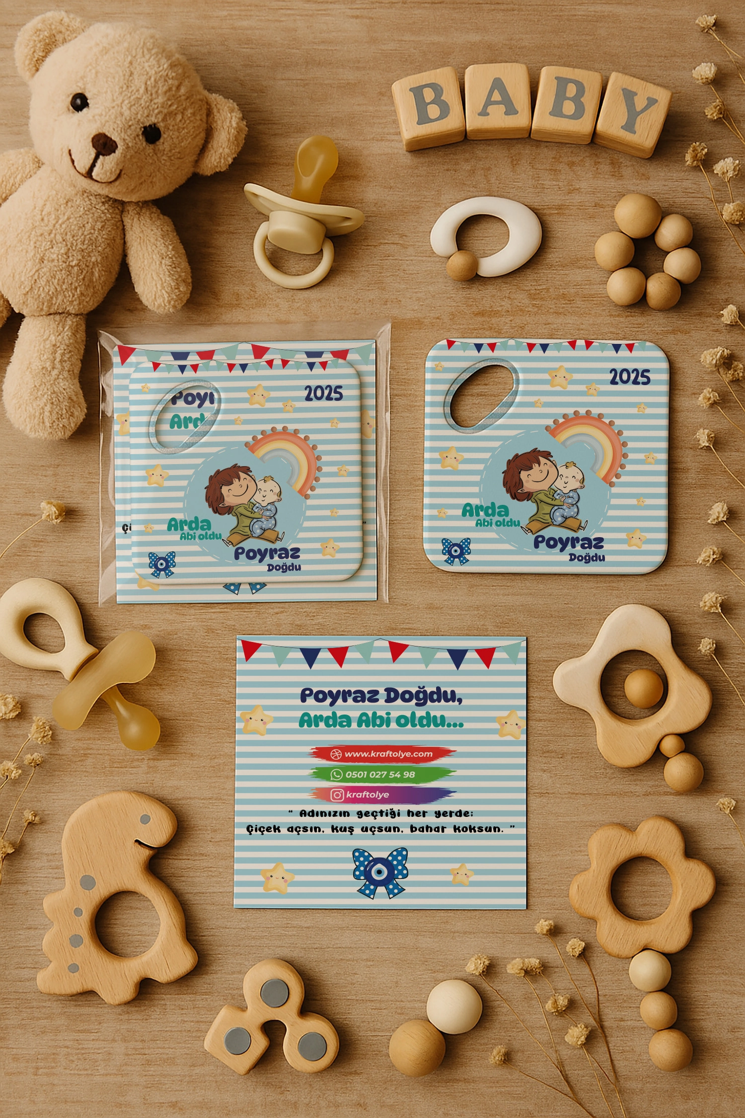 Abi Erkek Kardeş Temalı Kartlı Kare Açacak Magnet