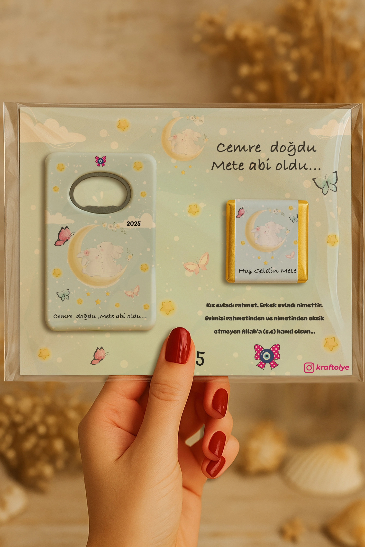 Abi Kız Kardeş Temalı Çikolatalı Dikdörtgen Açacak Magnet
