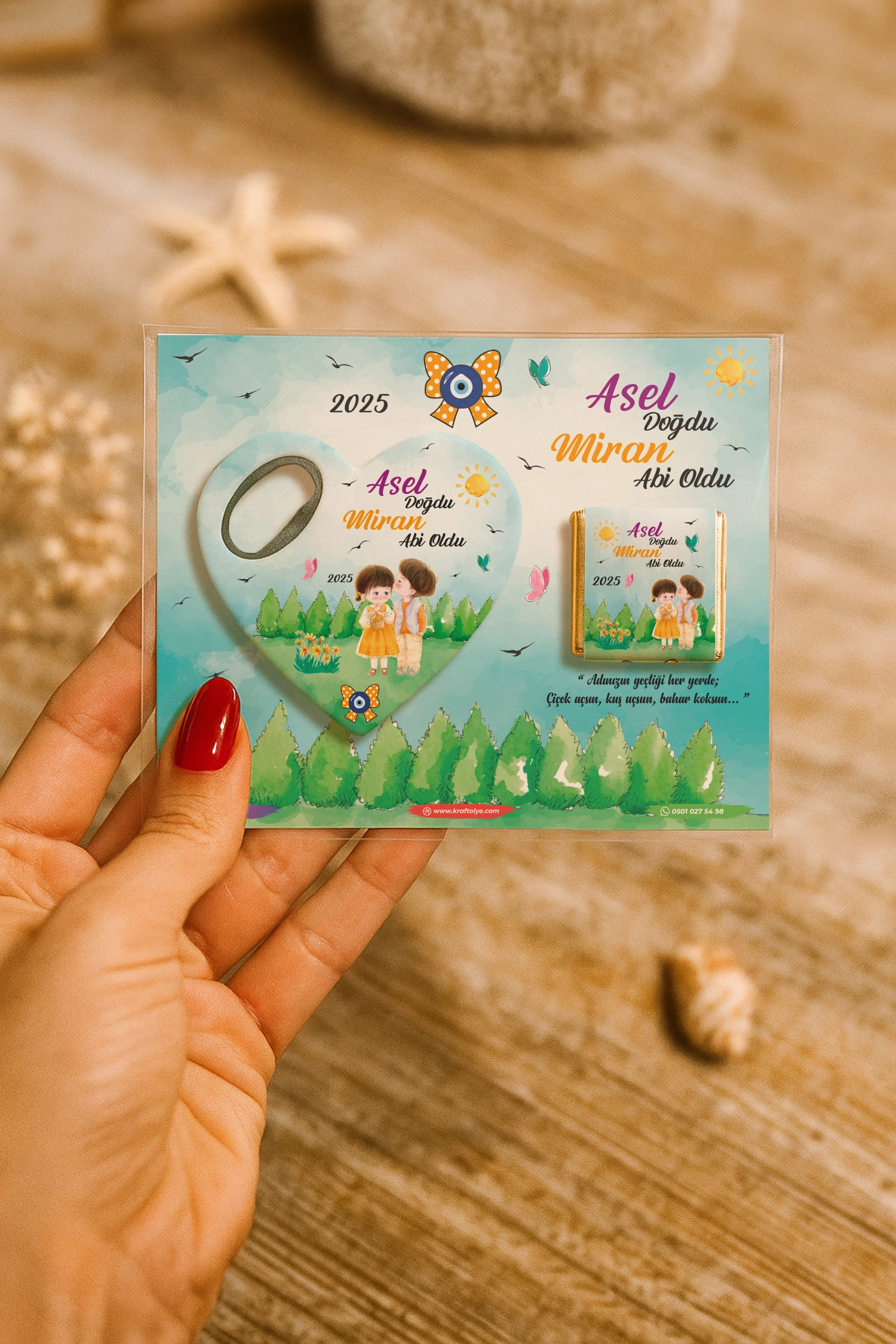 Abi Kız Kardeş Temalı Çikolatalı Kalp Açacak Magnet