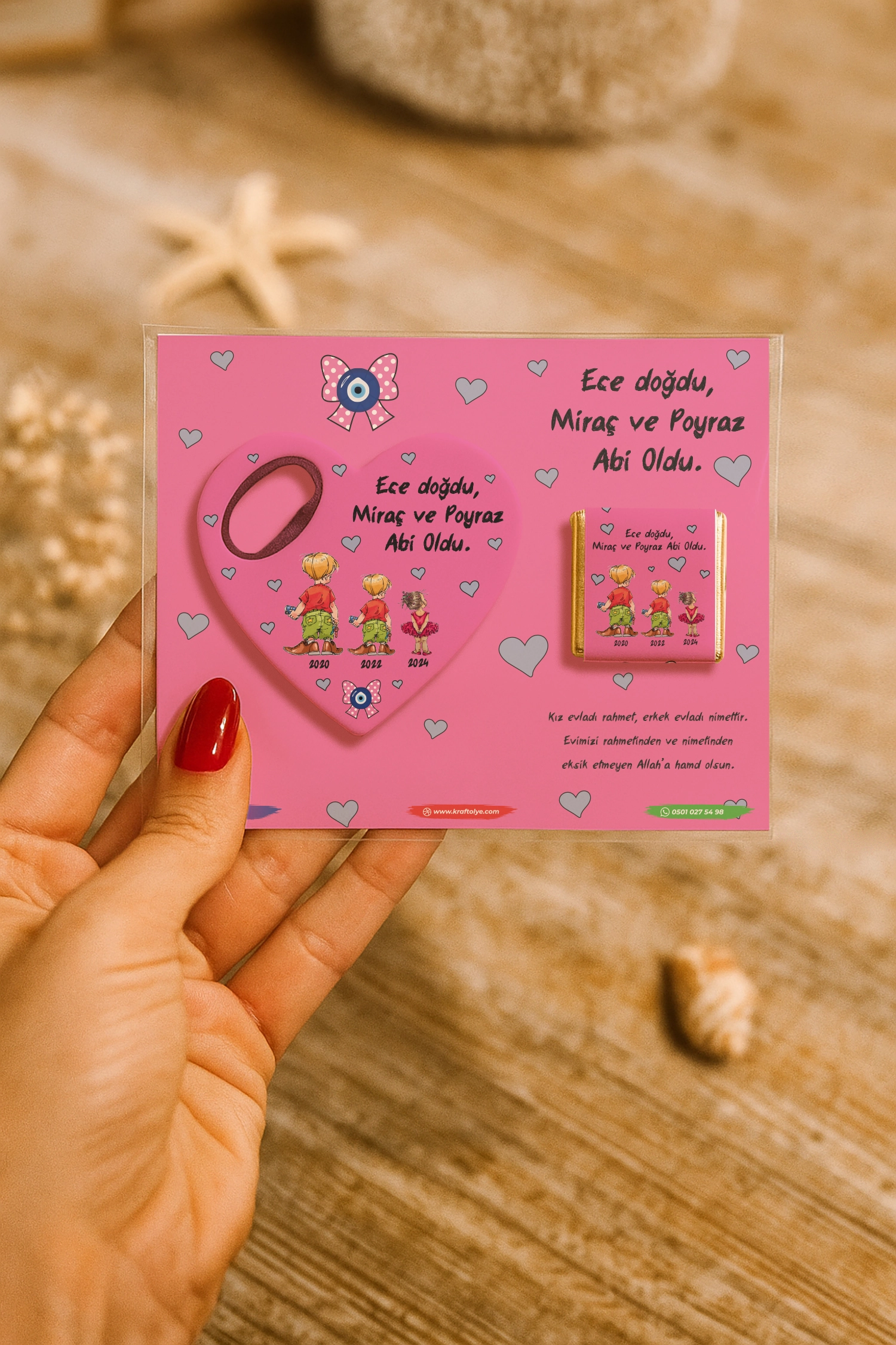 Abi Kız Kardeş Temalı Çikolatalı Kalp Açacak Magnet