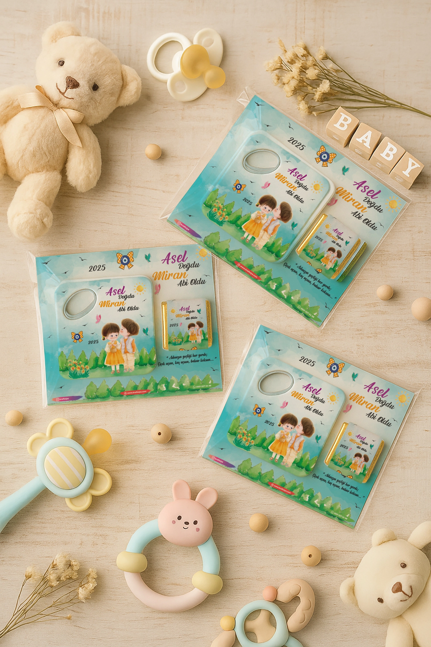 Abi Kız Kardeş Temalı Çikolatalı Kare Açacak Magnet