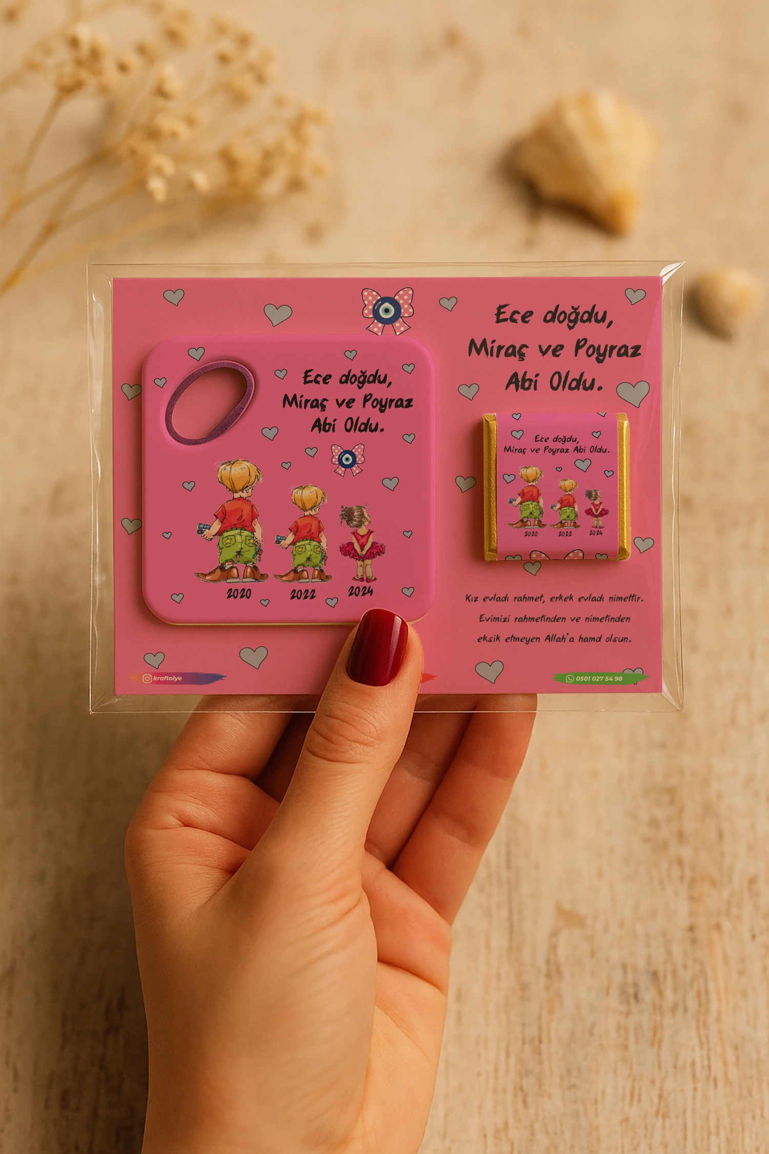 Abi Kız Kardeş Temalı Çikolatalı Kare Açacak Magnet