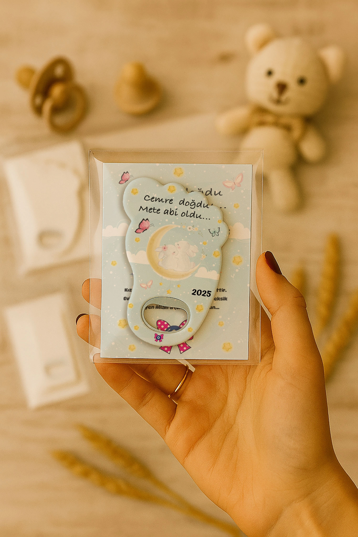 Abi Kız Kardeş Temalı Kartlı Ayak İzi Açacak Magnet