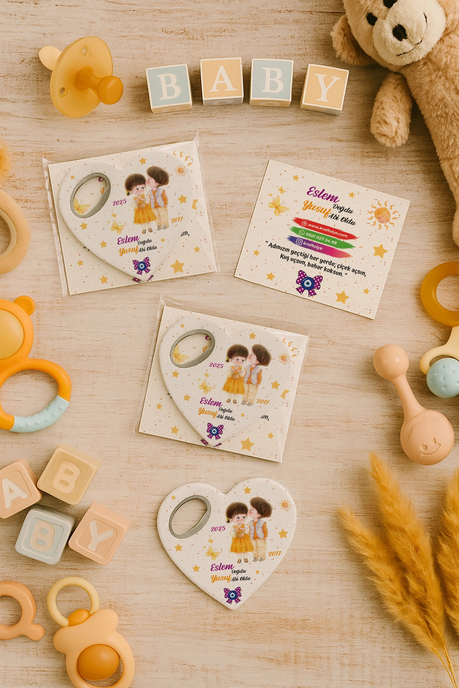 Abi Kız Kardeş Temalı Kartlı Kalp Açacak Magnet