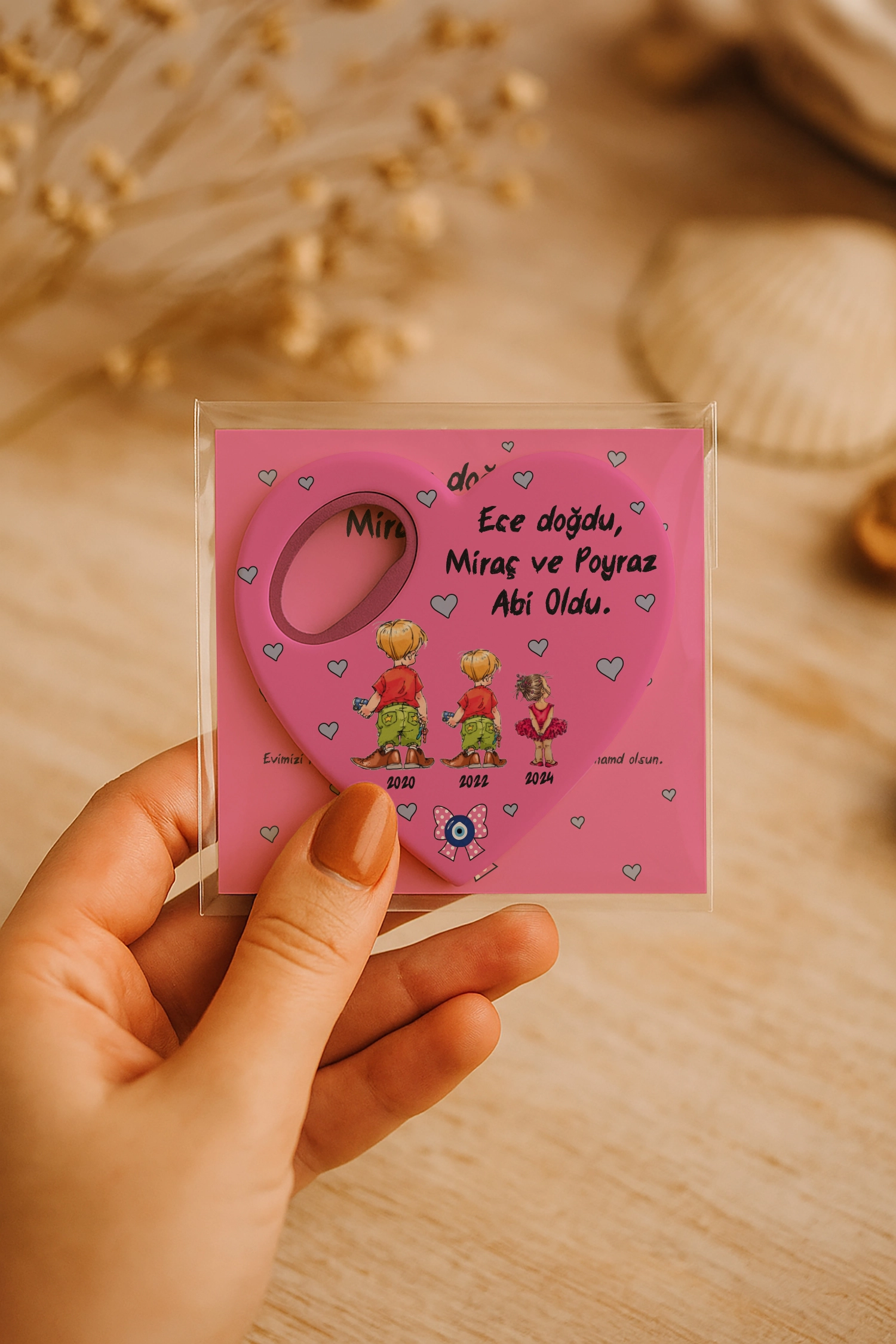 Abi Kız Kardeş Temalı Kartlı Kalp Açacak Magnet