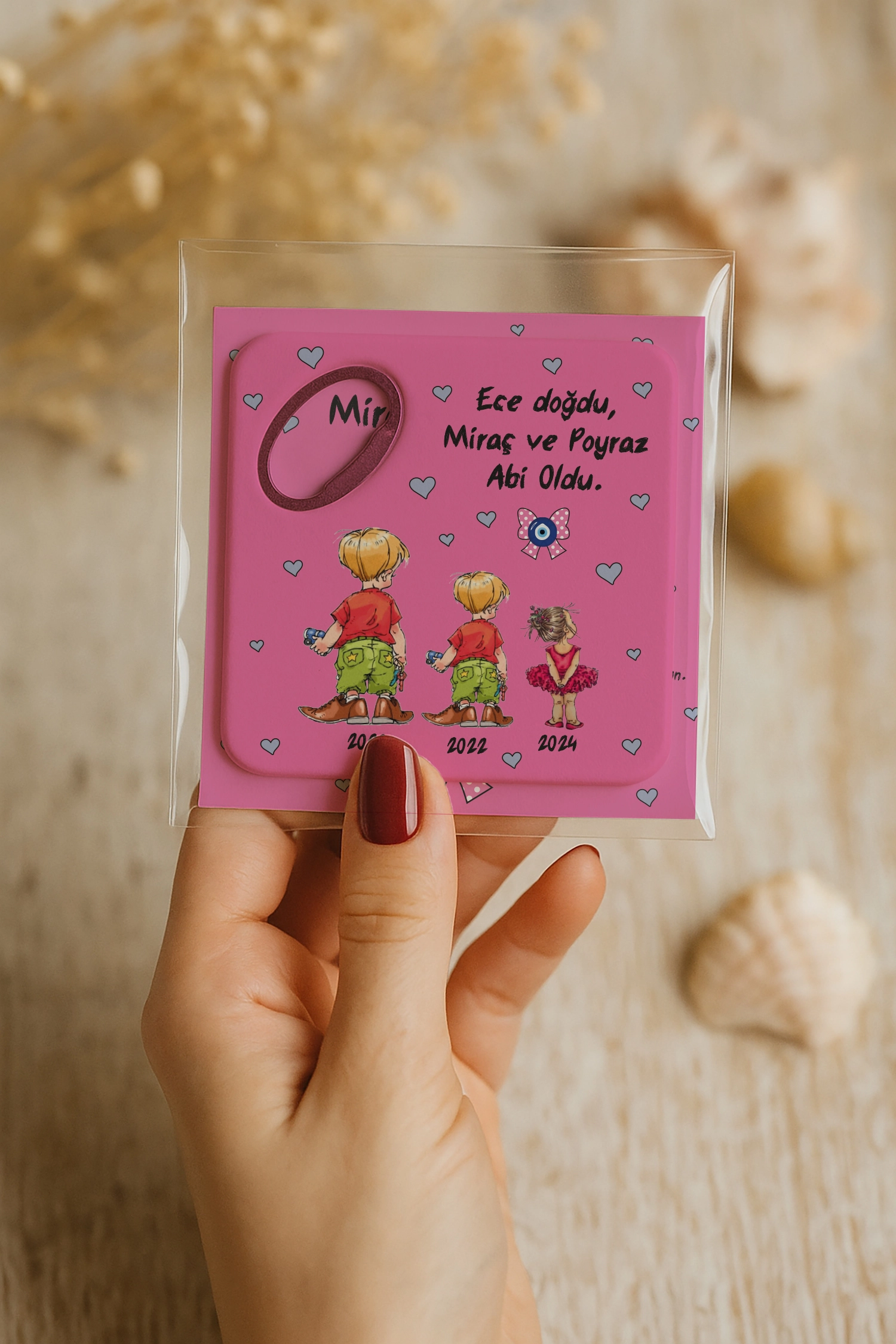Abi Kız Kardeş Temalı Kartlı Kare Açacak Magnet