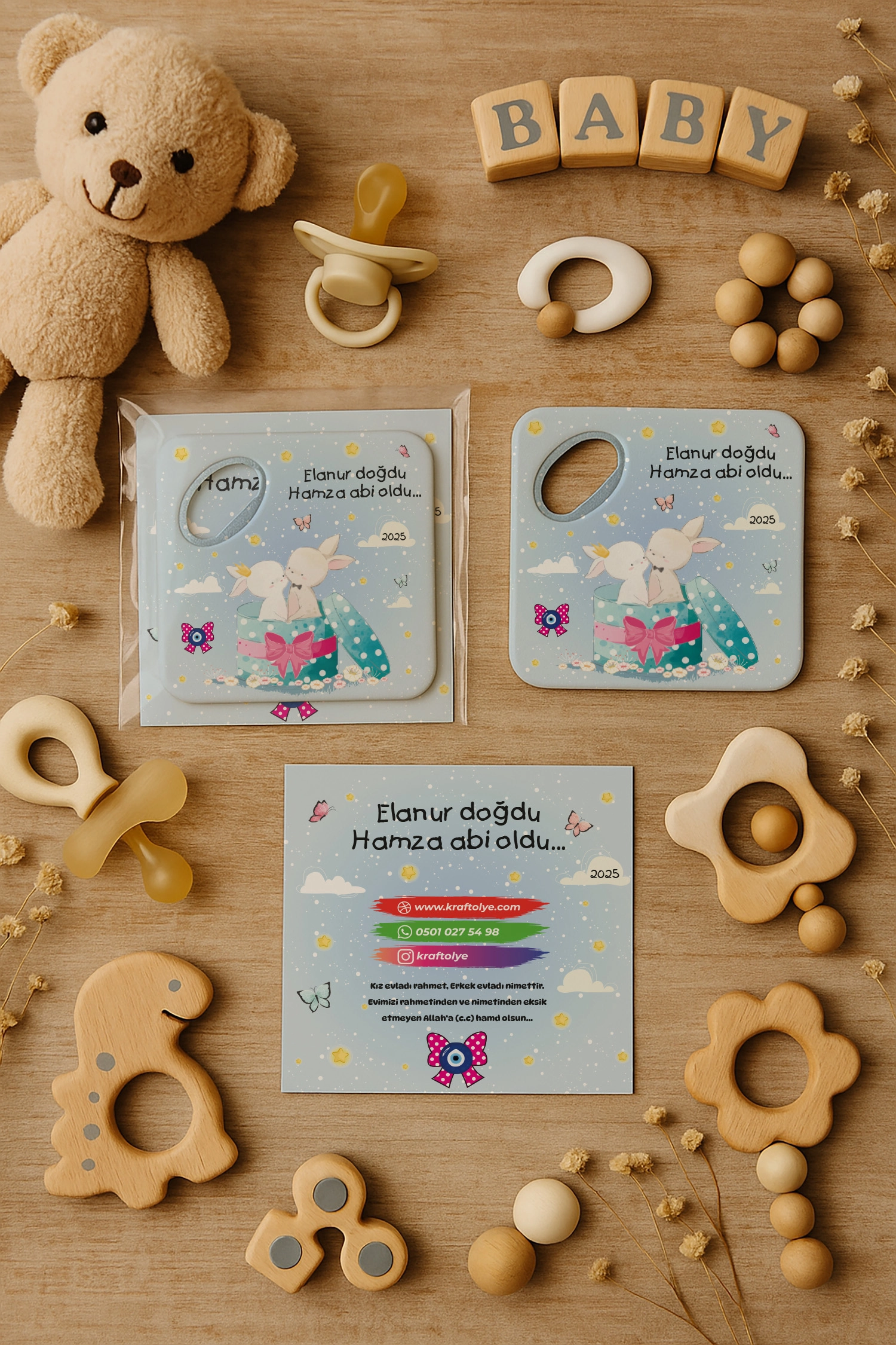 Abi Kız Kardeş Temalı Kartlı Kare Açacak Magnet