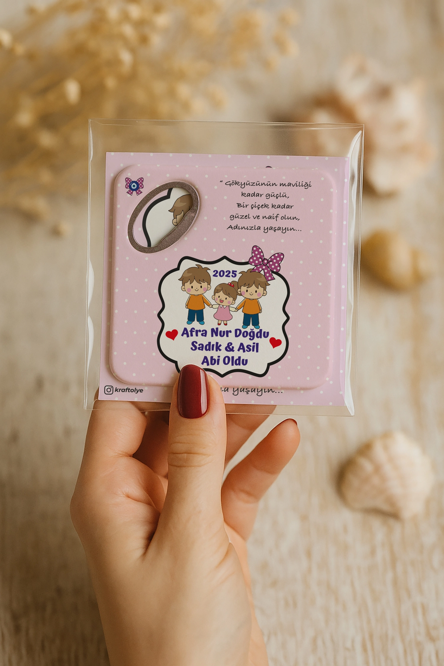Abi Kız Kardeş Temalı Kartlı Kare Açacak Magnet