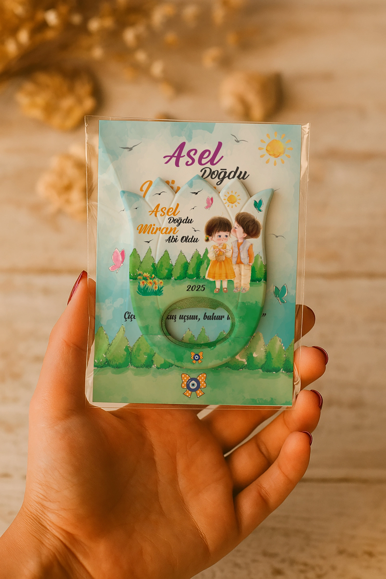Abi Kız Kardeş Temalı Kartlı Lale Açacak Magnet