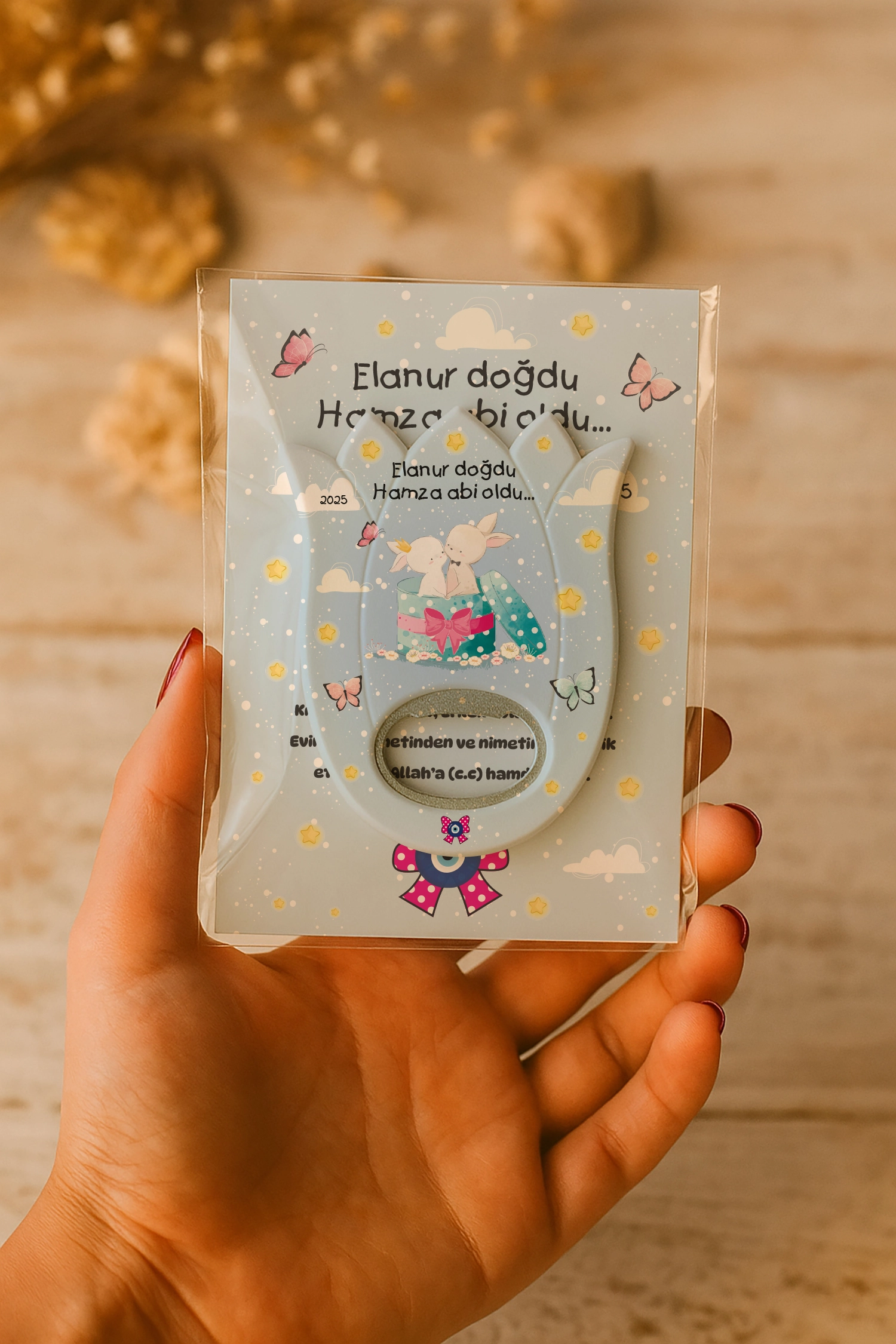 Abi Kız Kardeş Temalı Kartlı Lale Açacak Magnet