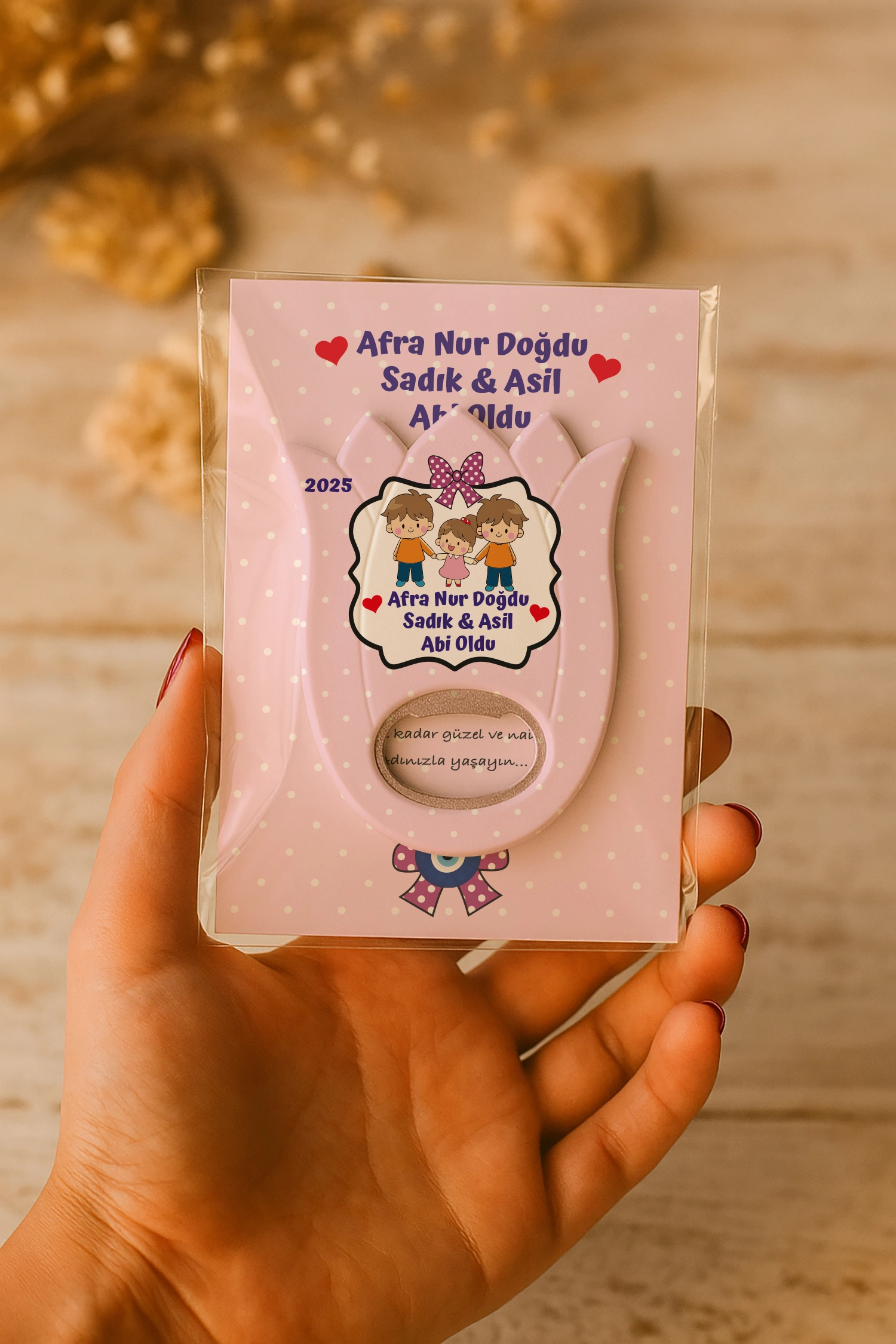 Abi Kız Kardeş Temalı Kartlı Lale Açacak Magnet