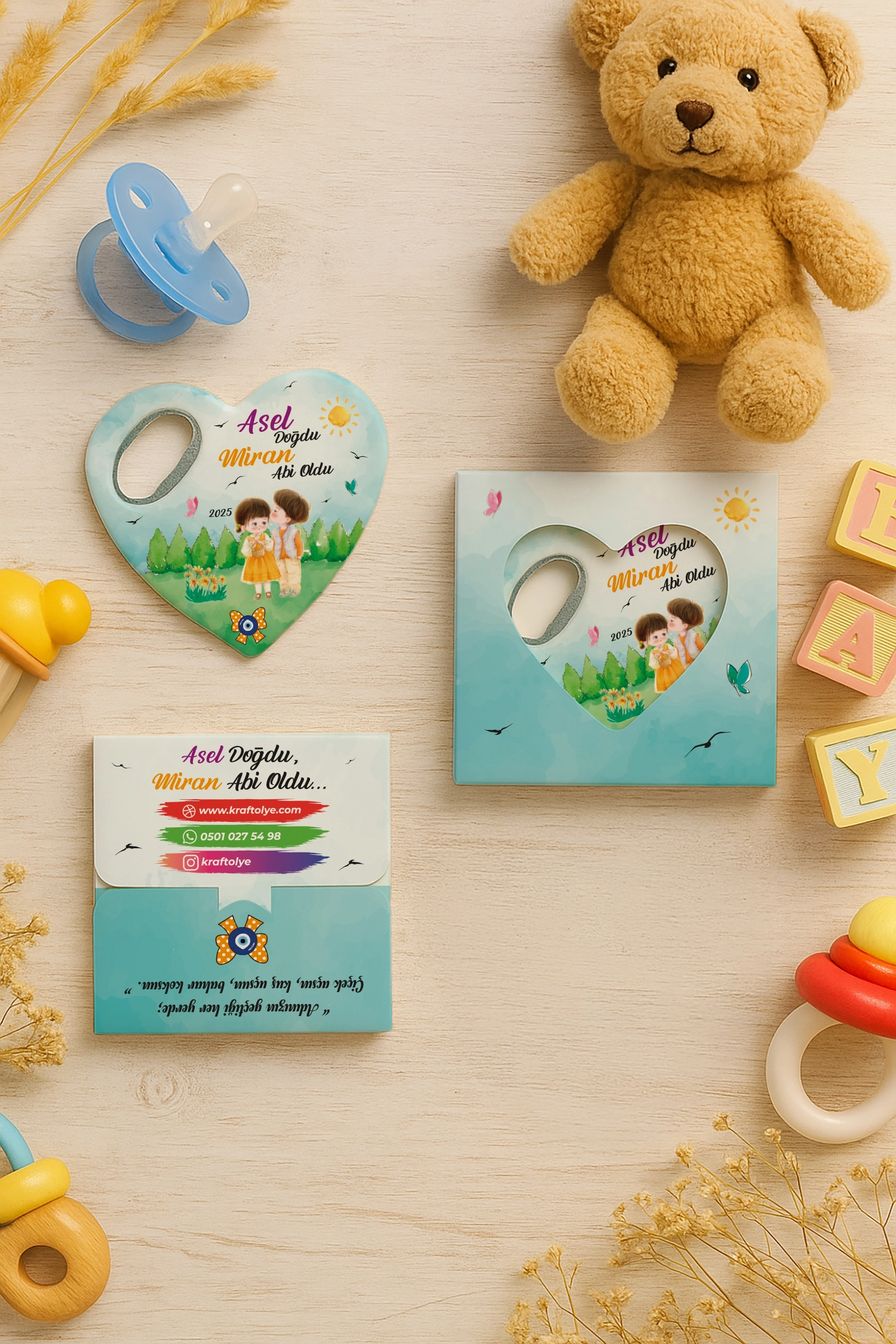 Abi Kız Kardeş Temalı Kutulu Kalp Açacak Magnet